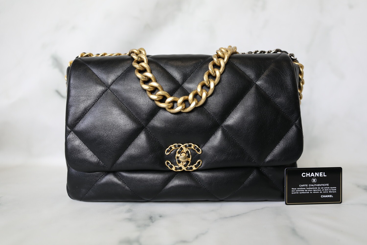 Chanel 19 Maxi, Black Goatskin, Preowned in Box WA001