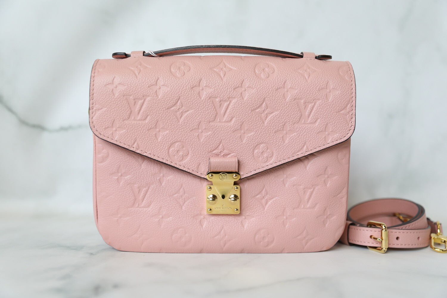 Louis Vuitton Pochette Metis, Monogram Empreinte Pink Leather With Gold  Hardware, Preowned In Box, WA001