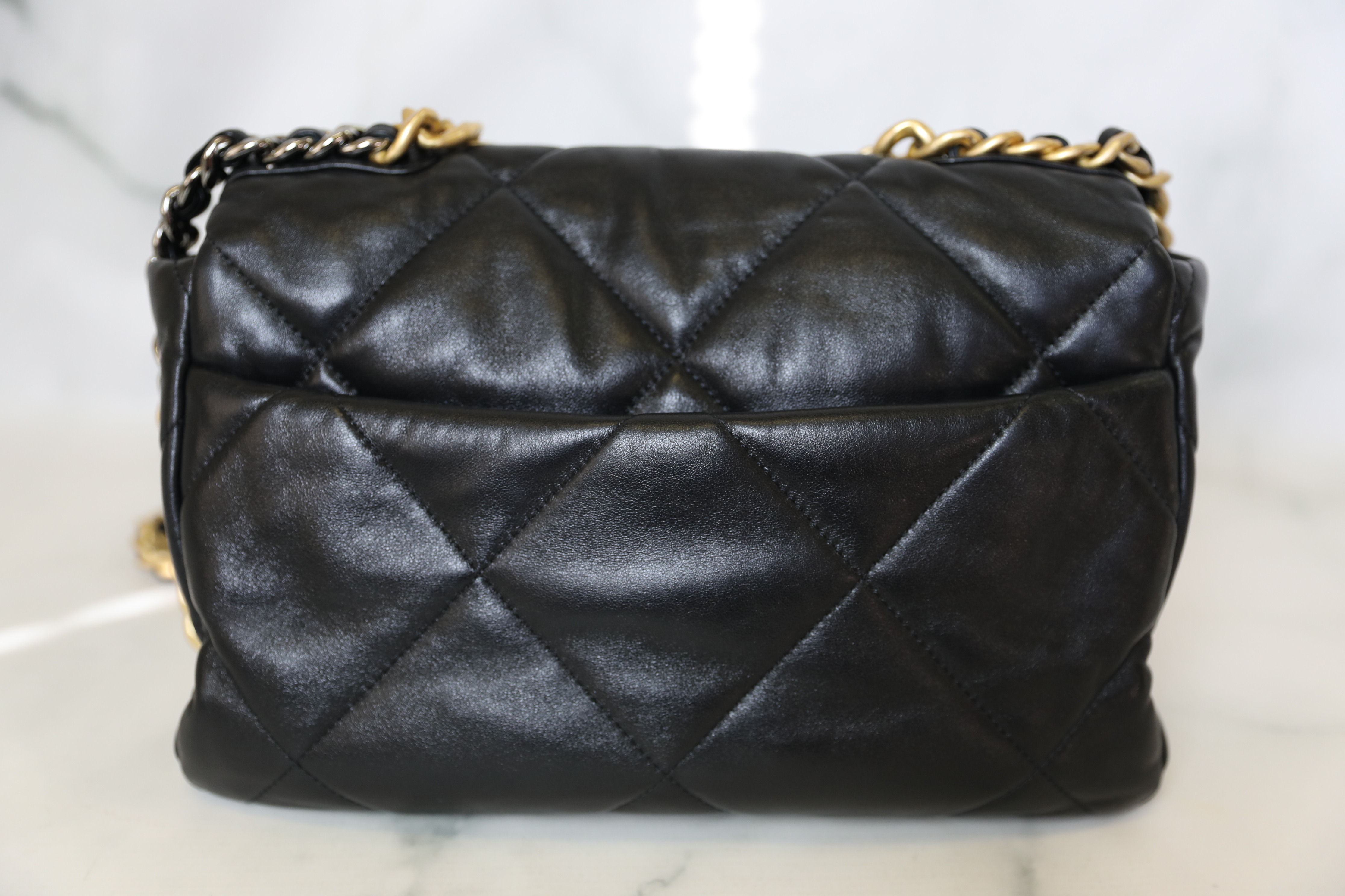 Chanel 19 Large, Black Lambskin, Preowned in Box WA001 - Julia