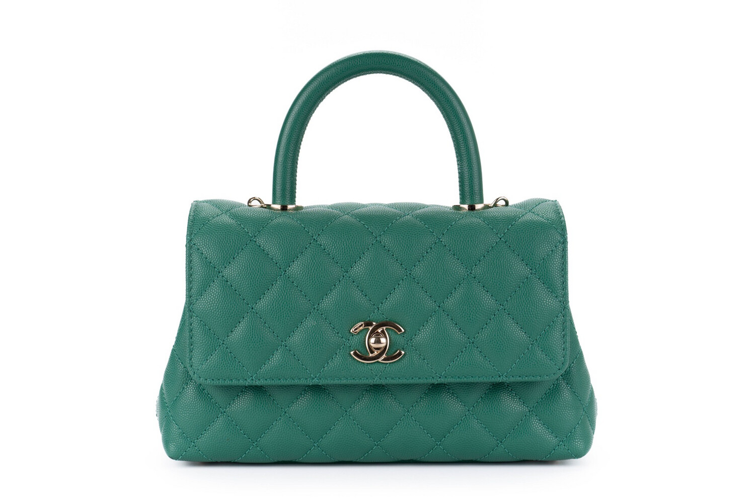Chanel Coco Handle Small, Emerald Green Caviar Leather, Gold Hardware, Preowned In Box (Ships From London)