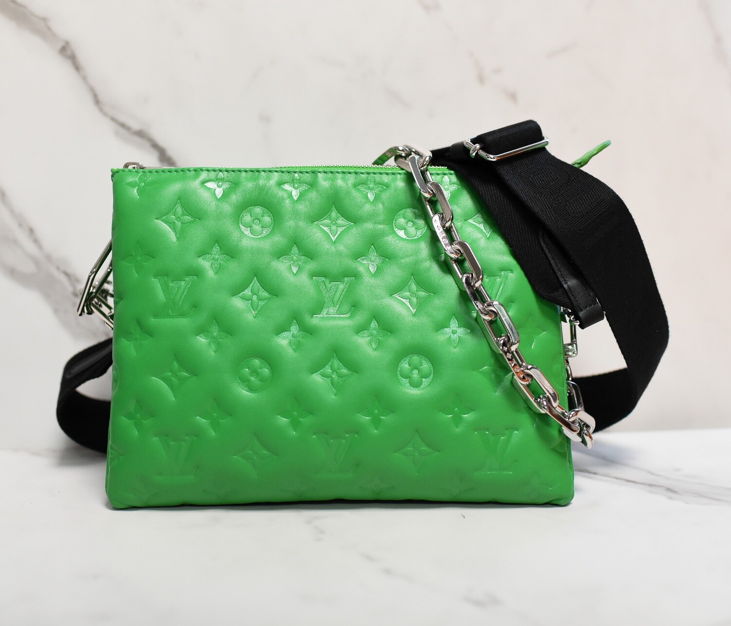 Louis Vuitton Coussin PM Green with Black Strap, Preowned in Box