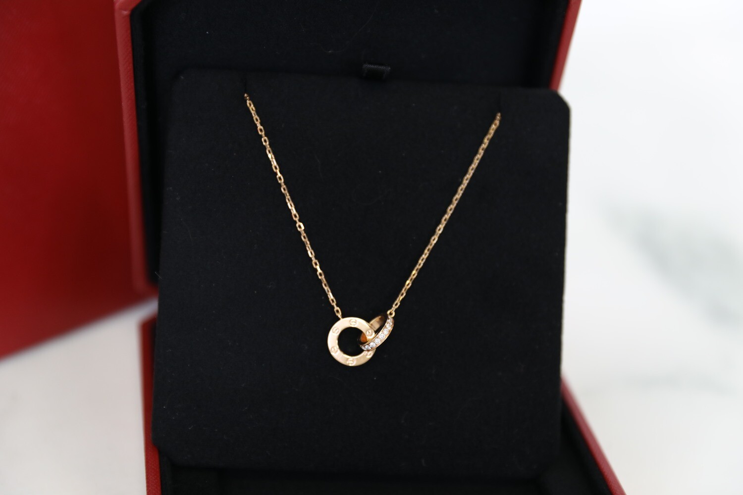 Cartier Love Necklace with Diamonds, Rose Gold, Preowned in Box WA001