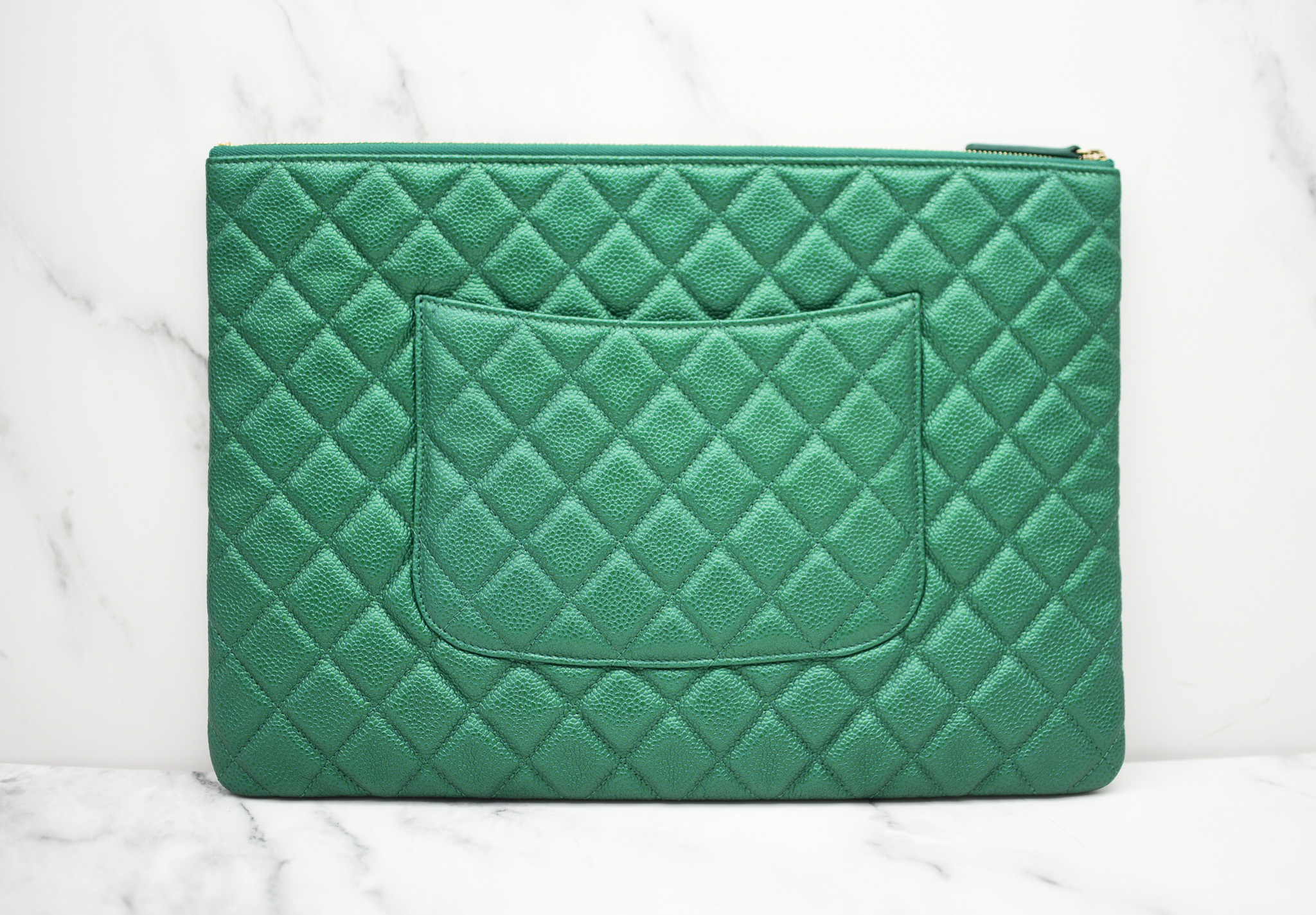 Chanel Large O Case, 18S Emerald Green Caviar Leather, Gold