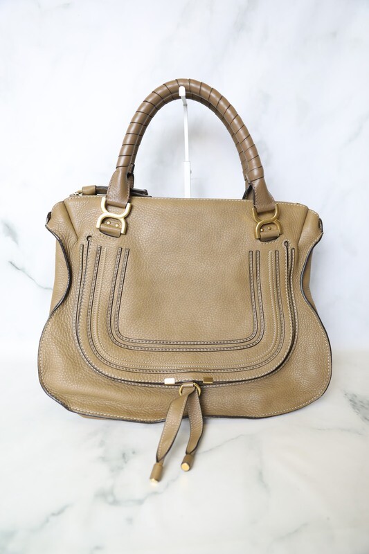 Chloe Marcie Shoulder Bag Large, Dark Beige, Preowned in Dustbag WA001