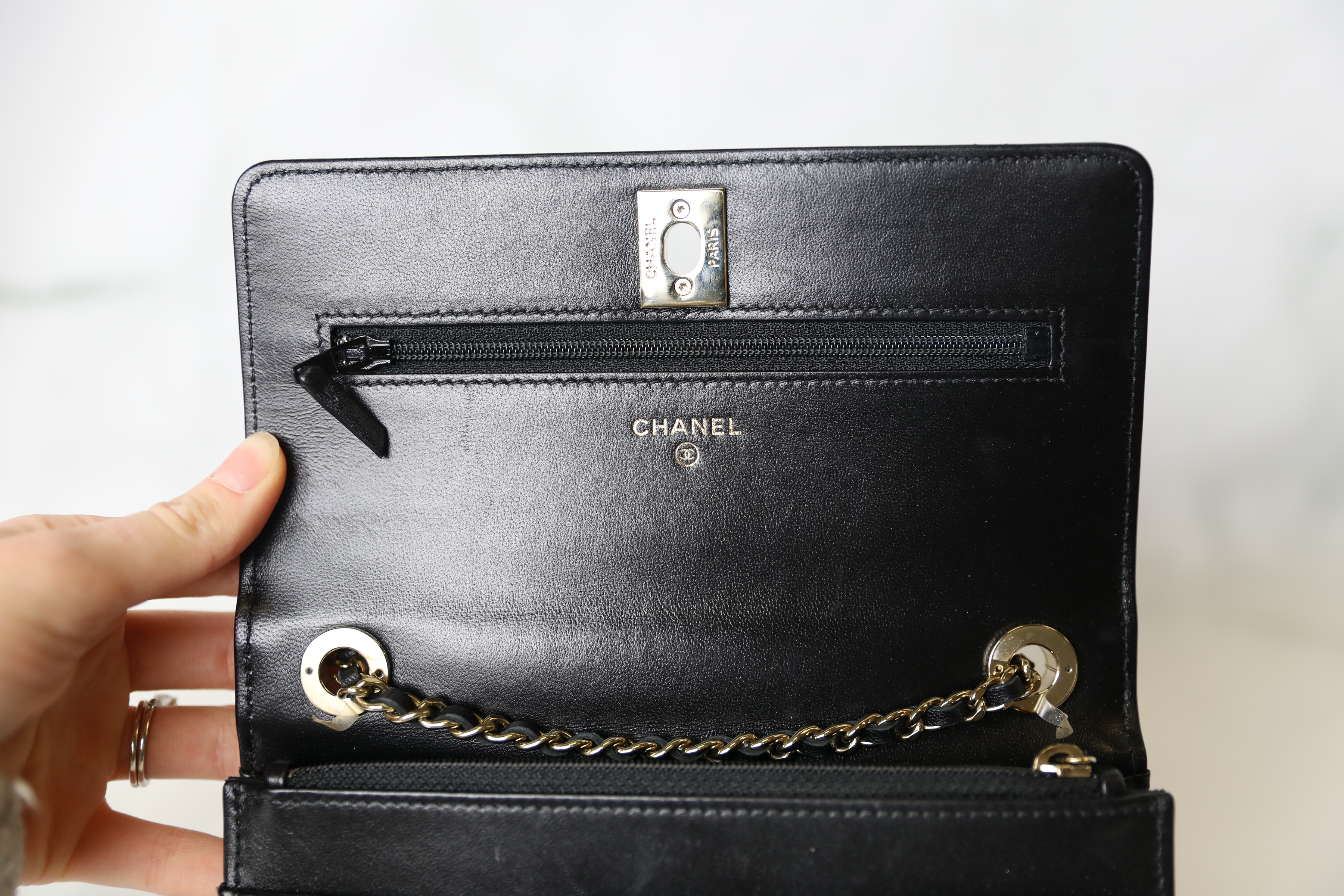 Chanel Wallet on Chain, Black Lambskin with Silver Hardware, Preowned in  Box WA001