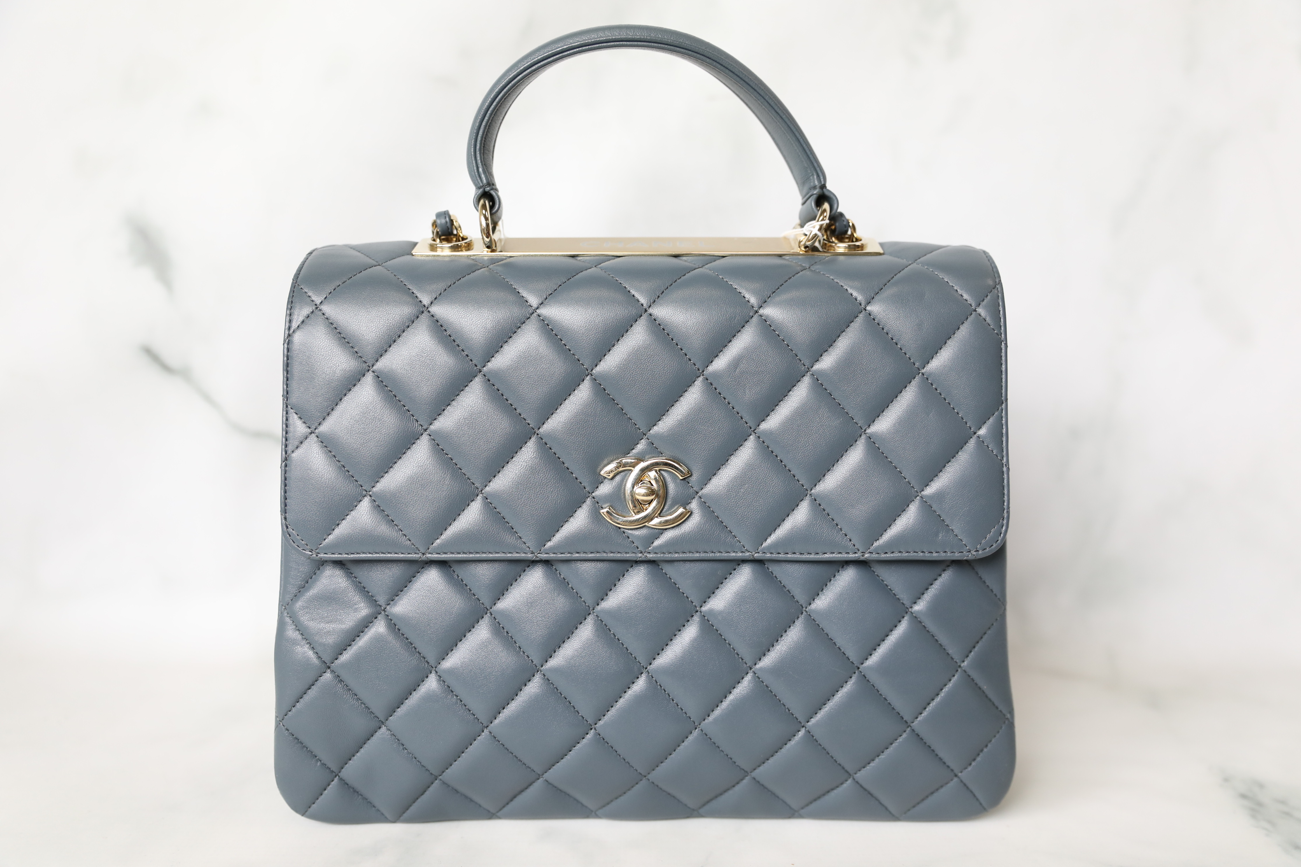 Chanel Trendy Large, Blue Grey Lambskin with Gold Hardware, Preowned in Box  WA001