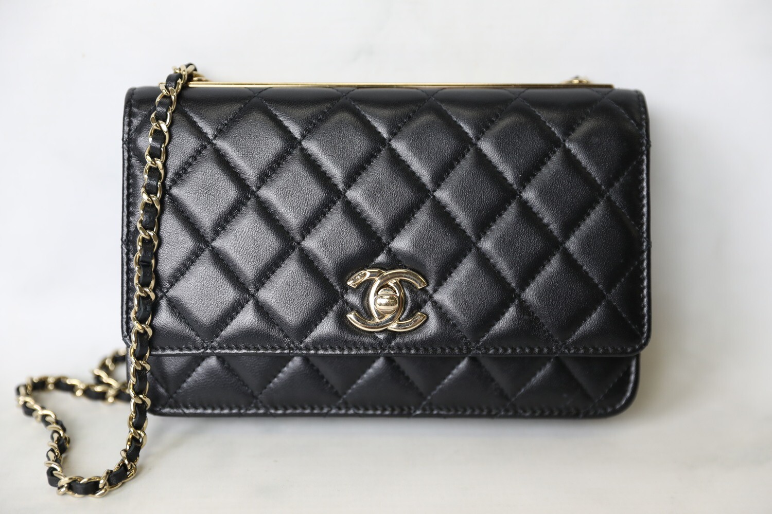 Chanel Trendy Wallet on Chain, Black Lambskin with Gold Hardware, Preowned in Box WA001