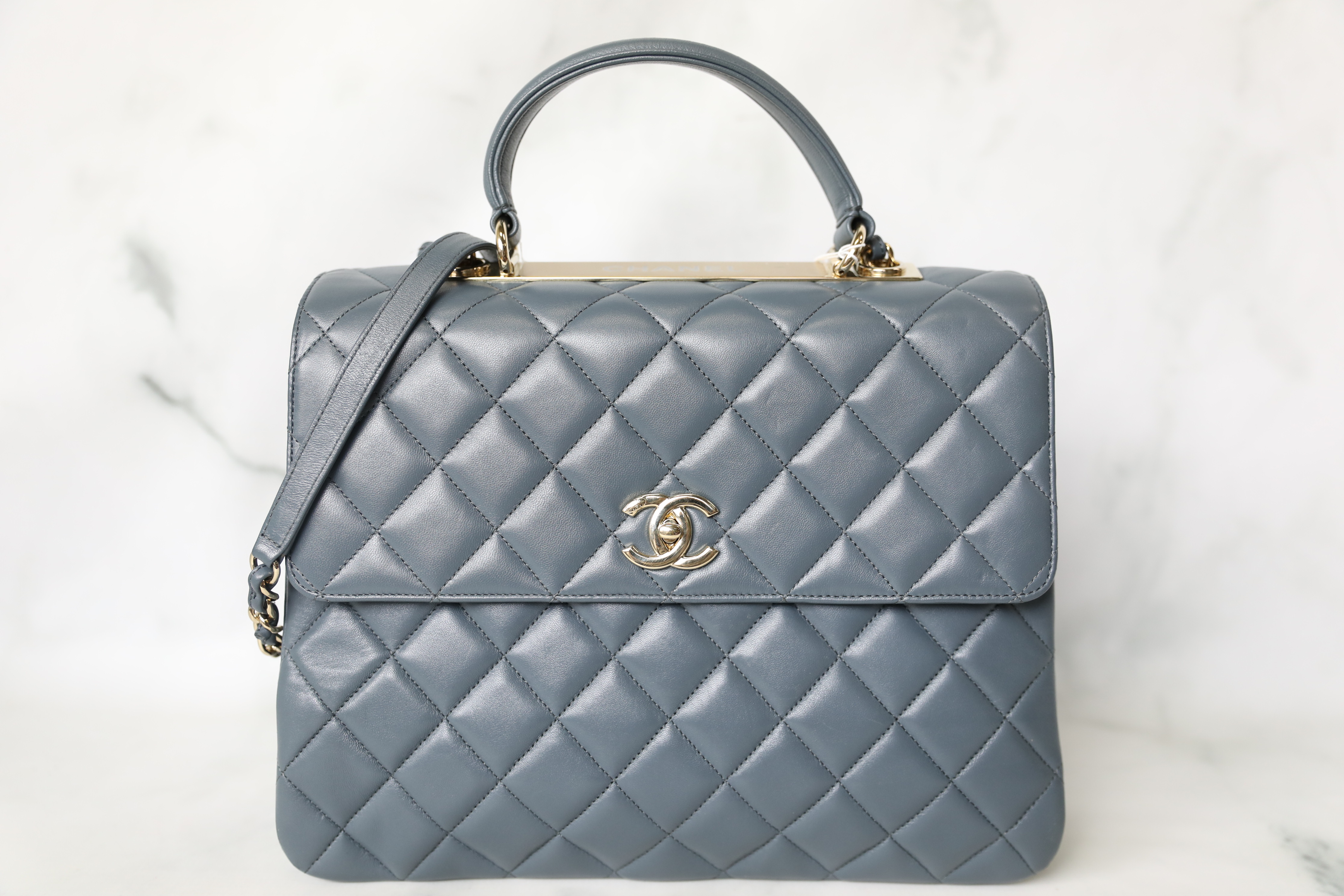 Chanel Trendy Large, Blue Grey Lambskin with Gold Hardware