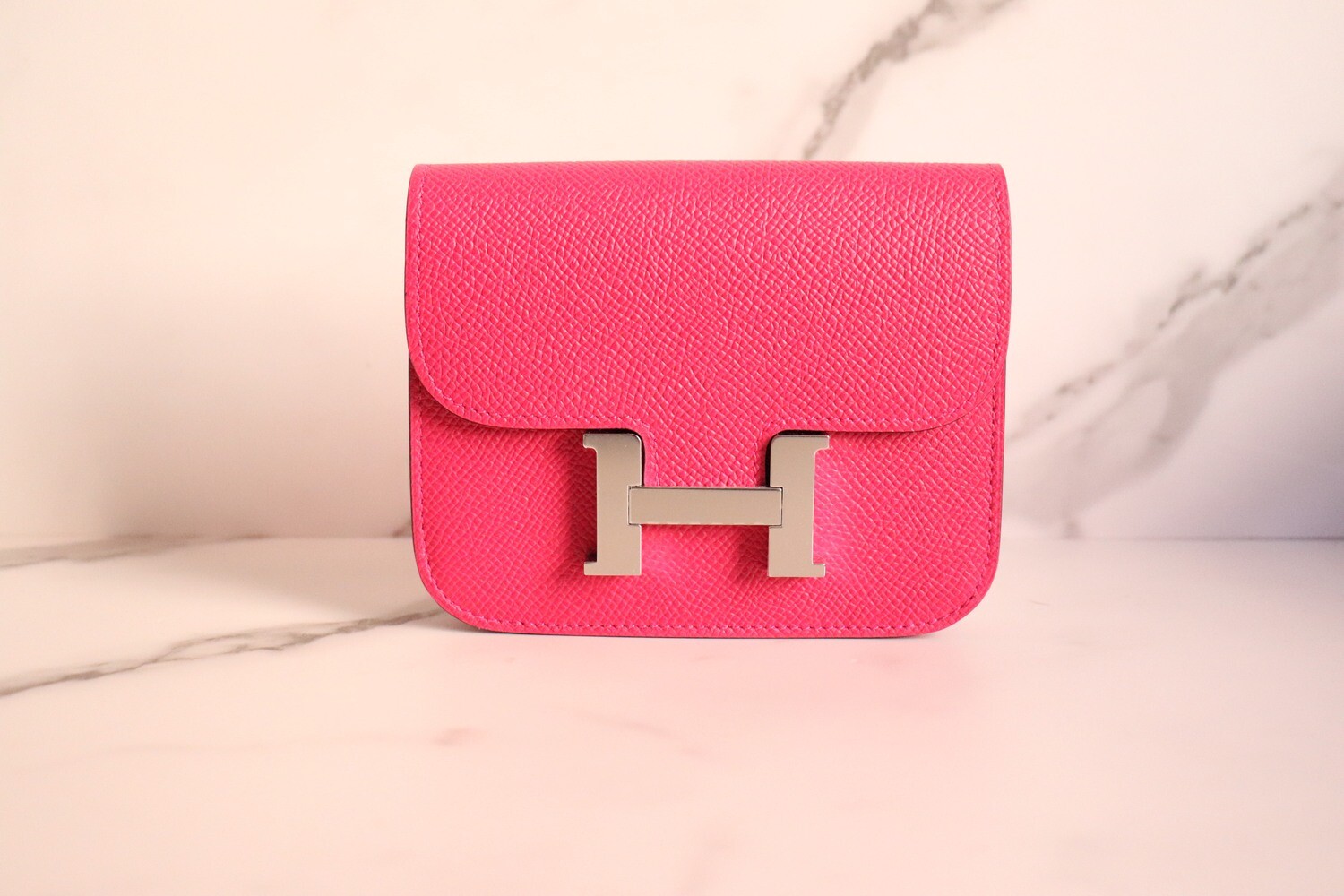 Hermes Constance Slim Rose Mexico Epsom Leather, Palladium Hardware, with Belt, New in Box BOS001
