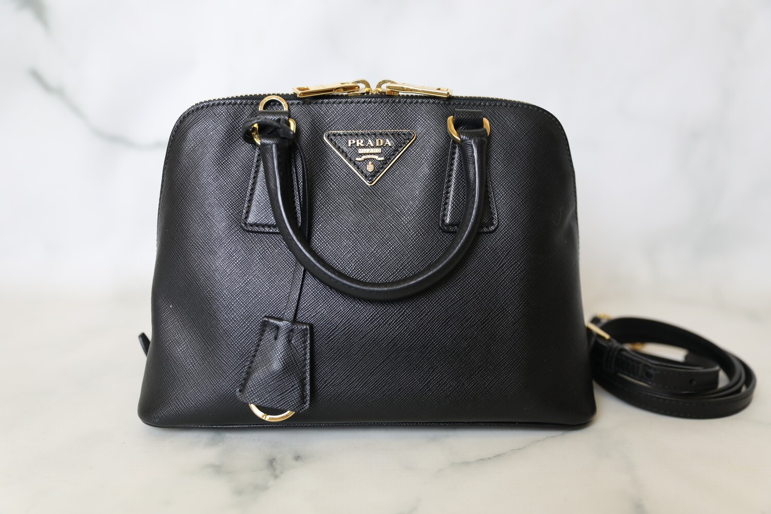 Prada Promenade Bag Black Saffiano Leather Preowned No Dustbag WA001