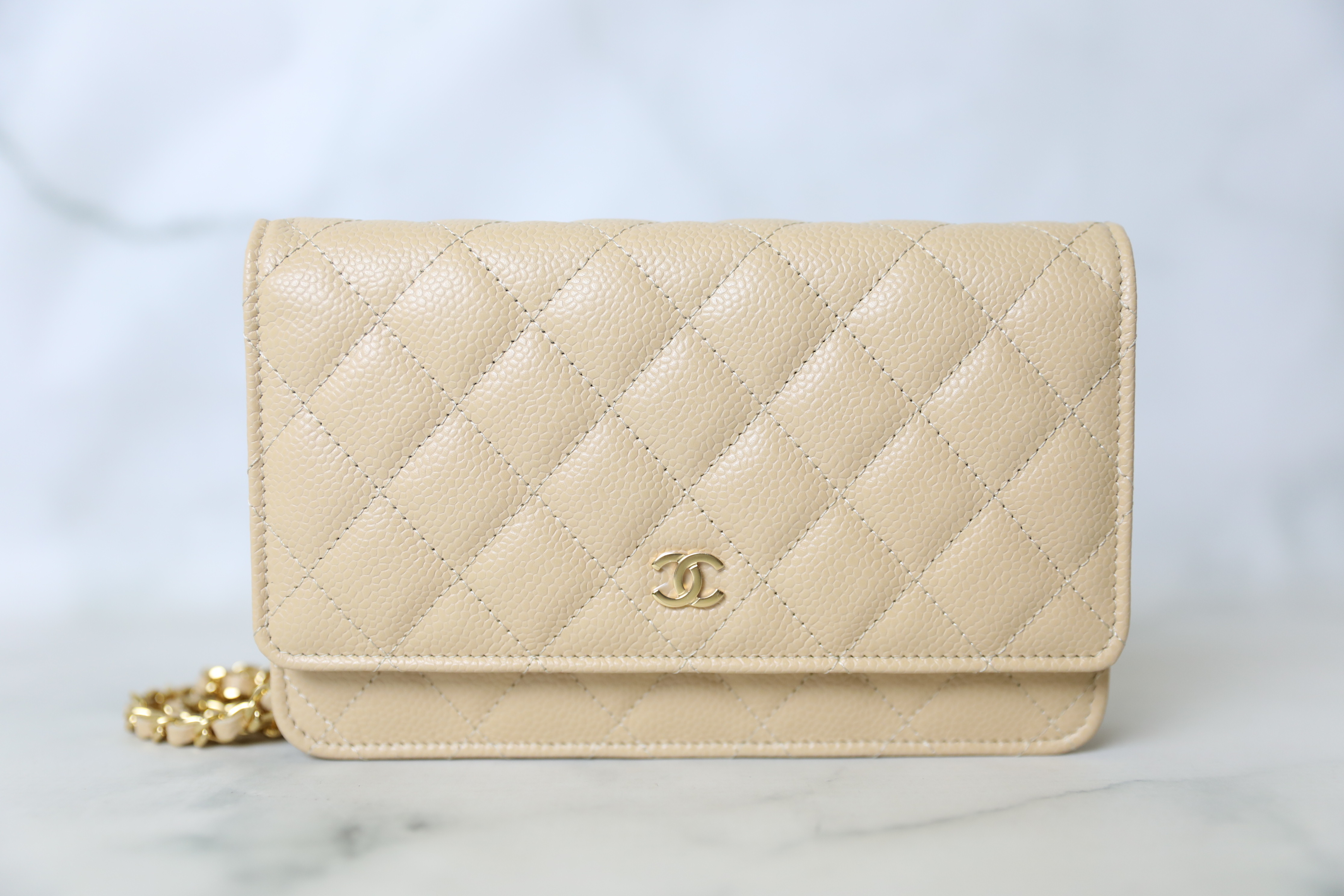 Chanel Pistachio Green Quilted Lambskin Classic Wallet On Chain