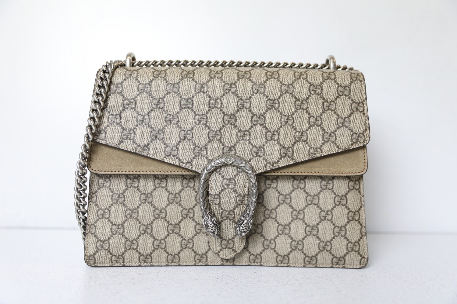 Gucci Dionysus Medium, Monogram Canvas with Beige Suede, Preowned No Dustbag WA001