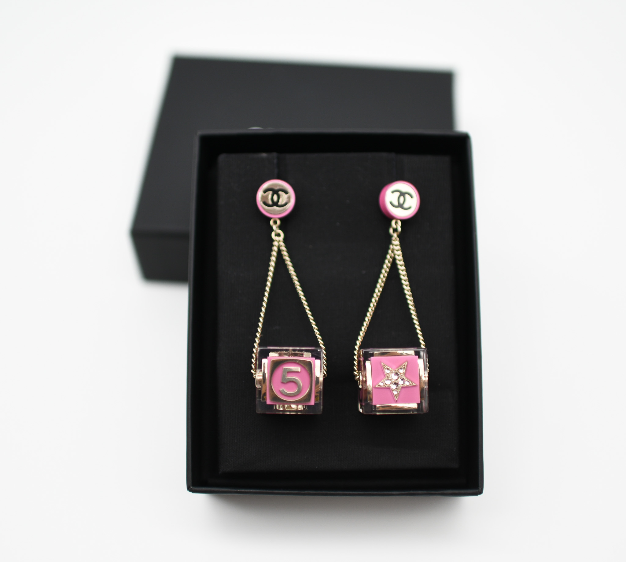 Chanel Earrings Pink Cube, New in Box, GA006