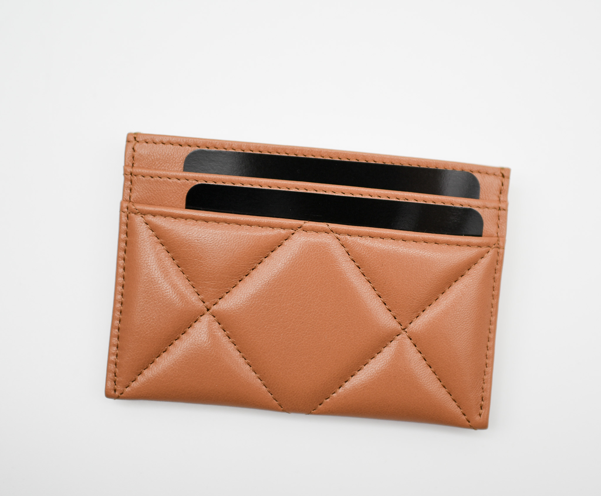 Chanel 19 SLG Flat Cardholder, Caramel Lambskin Leather, Gold Hardware, New  in Box - Julia Rose Boston