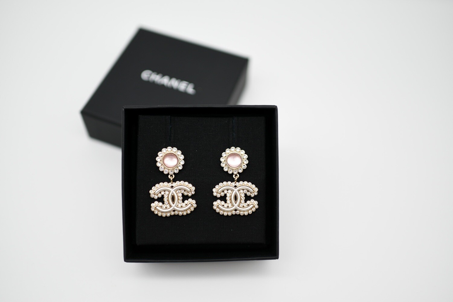 Chanel CC Statement Drop Earrings, Pink Stones with Gold Hardware, New in  Box GA006