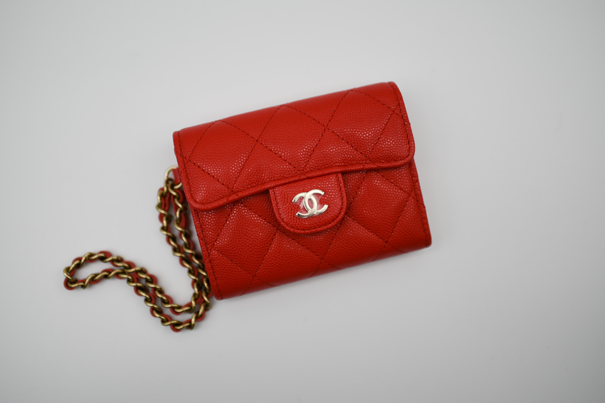 Chanel Wristlet Card Holder, Red Caviar with Gold Hardware, New in Box GA001