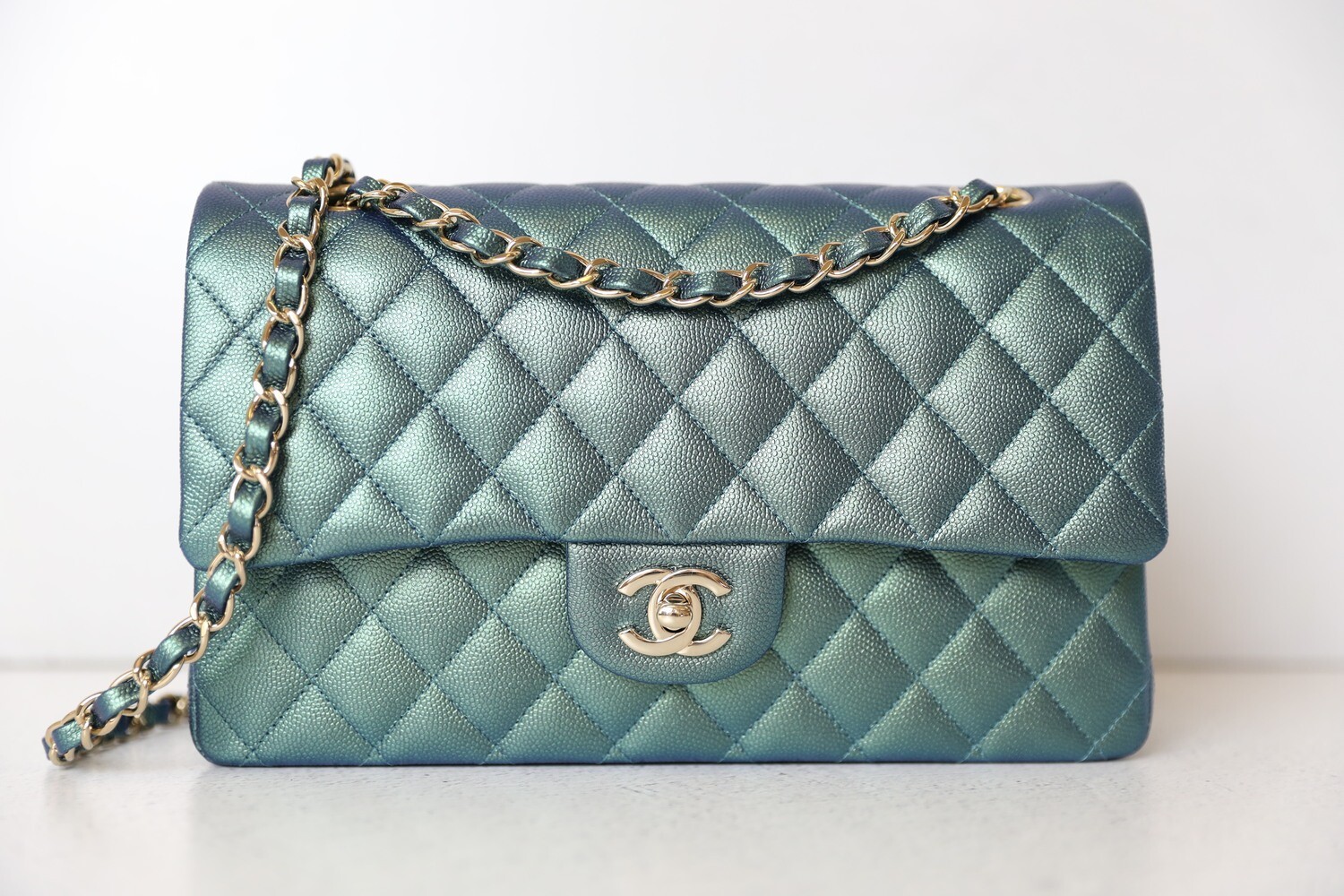 Chanel Small Classic Quilted Flap Mint Green Caviar Gold Hardware