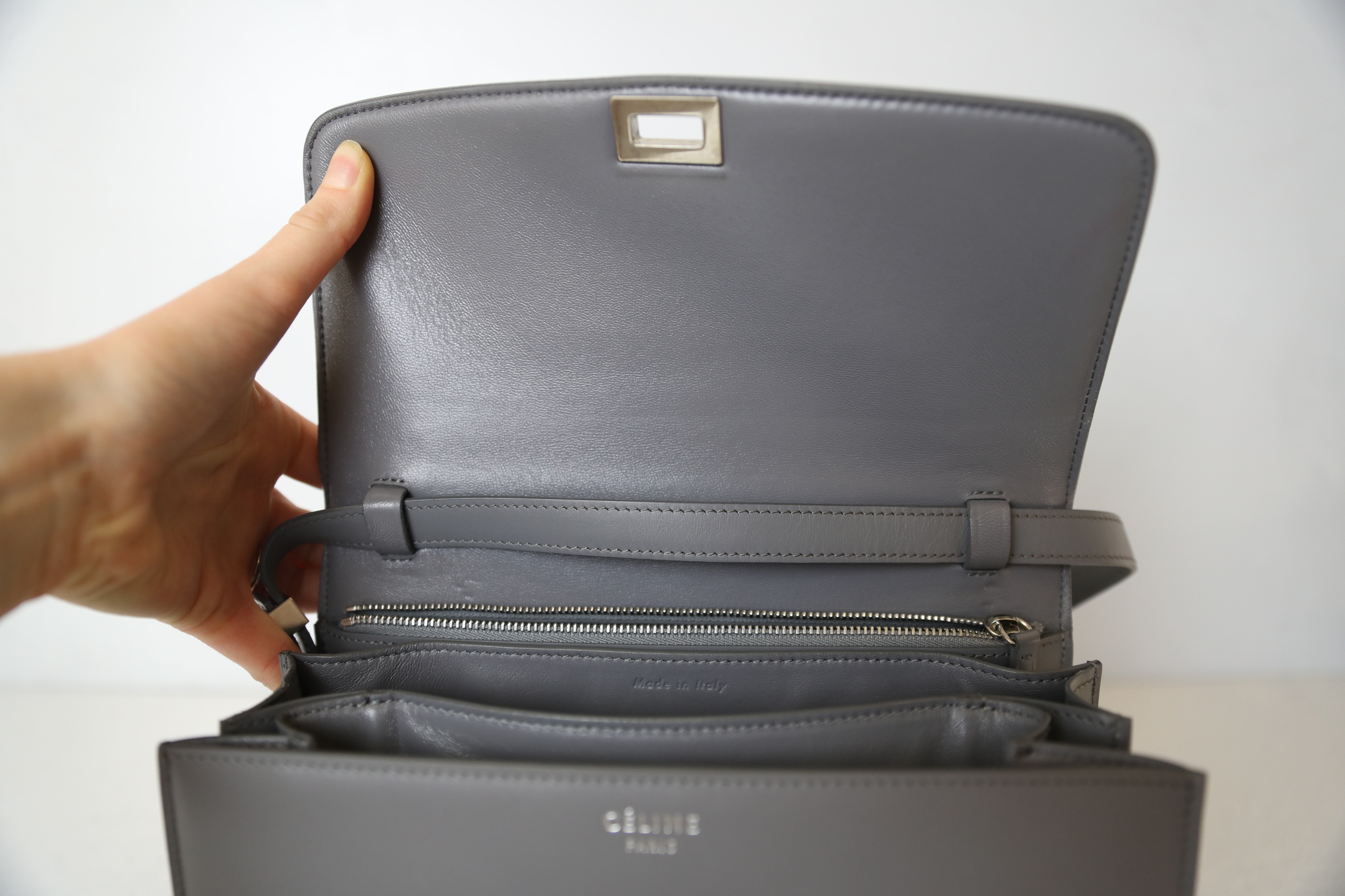 Celine Box Bag Medium, Grey with Silver Hardware, Preowned No