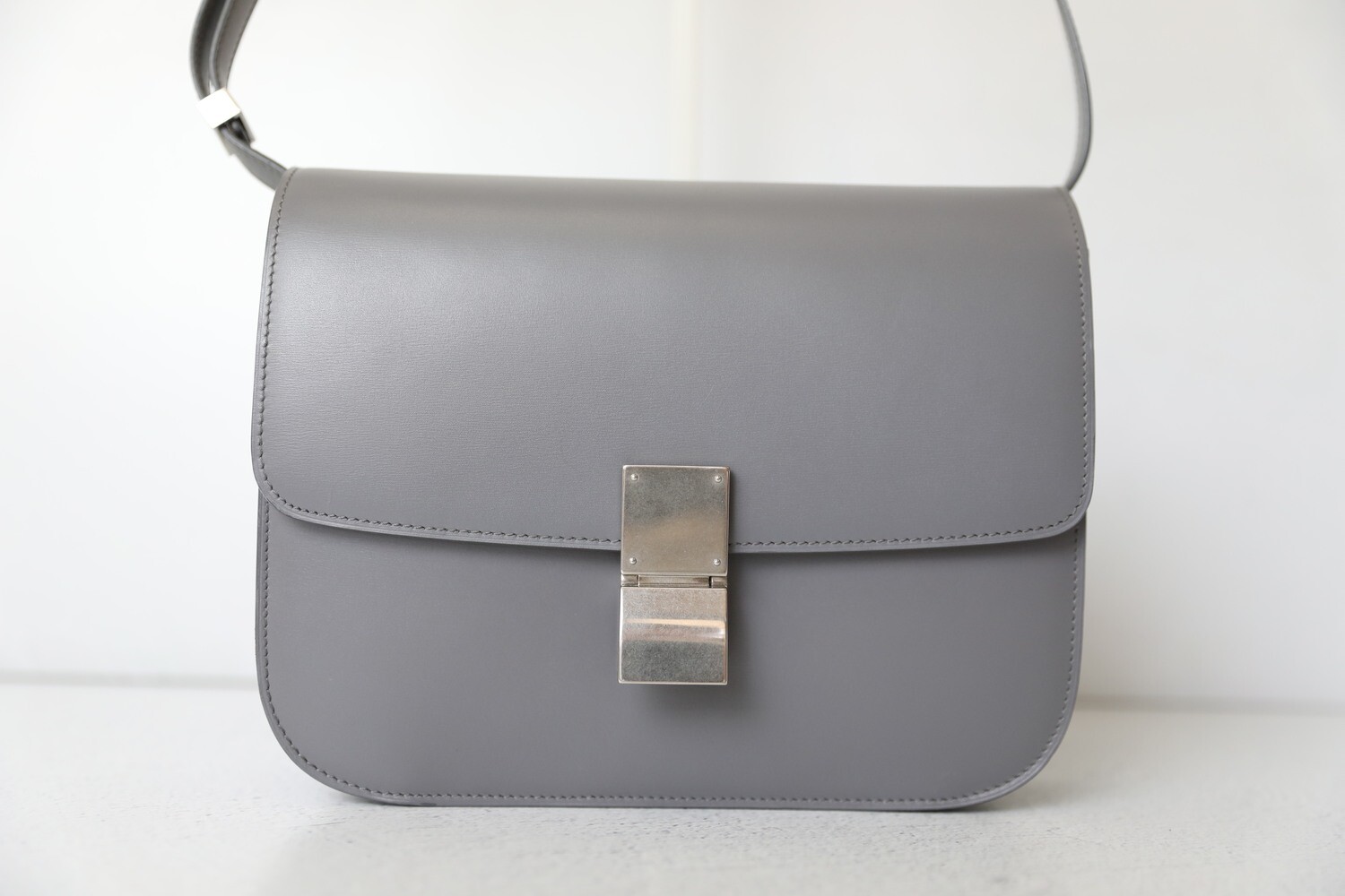 Celine Box Bag Medium, Grey with Silver Hardware, Preowned No