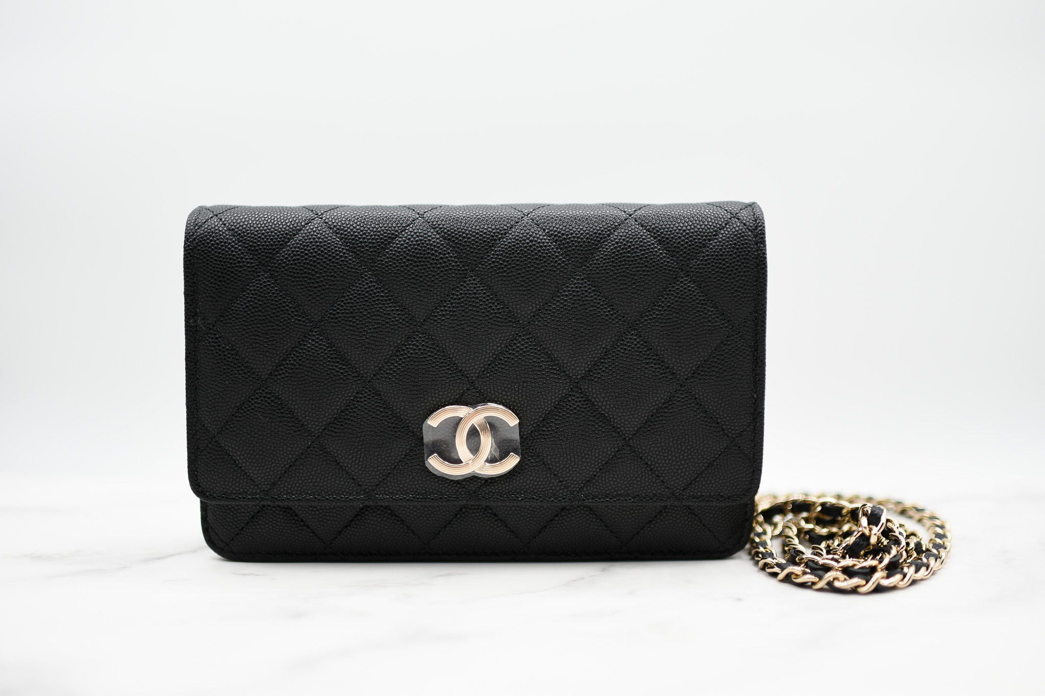Pre-owned Chanel Black Caviar Classic Woc Wallet On Chain With