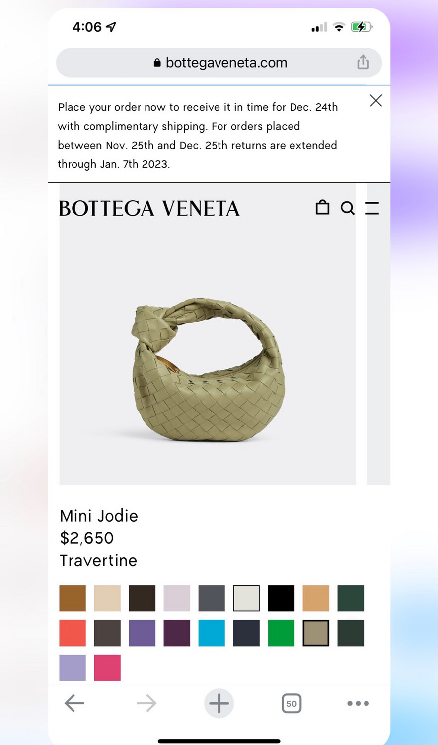 Personal Shop Bottega Venetta Mini Jodie Travertine, New In Dustbag