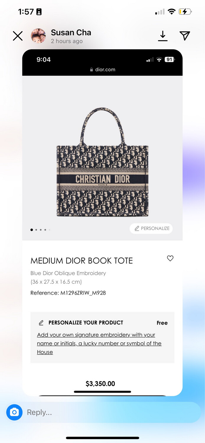 Personal Shop Dior Book Tote Medium Navy Oblique, New In Dustbag