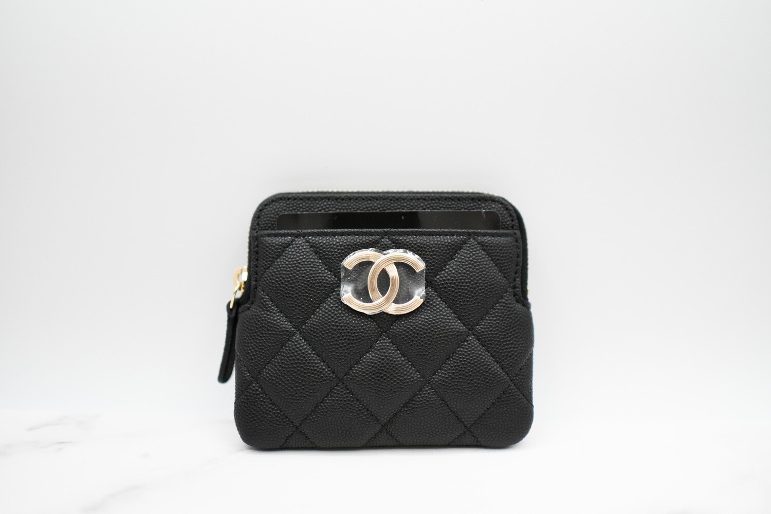 Chanel SLG Zip Cardholder Wallet (With Large CC), Black Caviar Leather