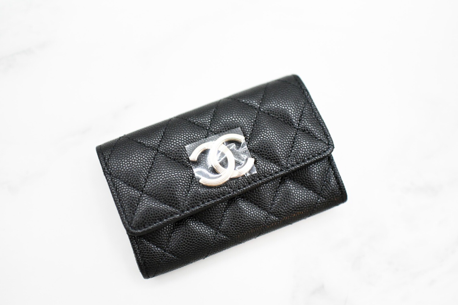 Chanel SLG Snap Card Holder (With Large Logo), Black Caviar Leather