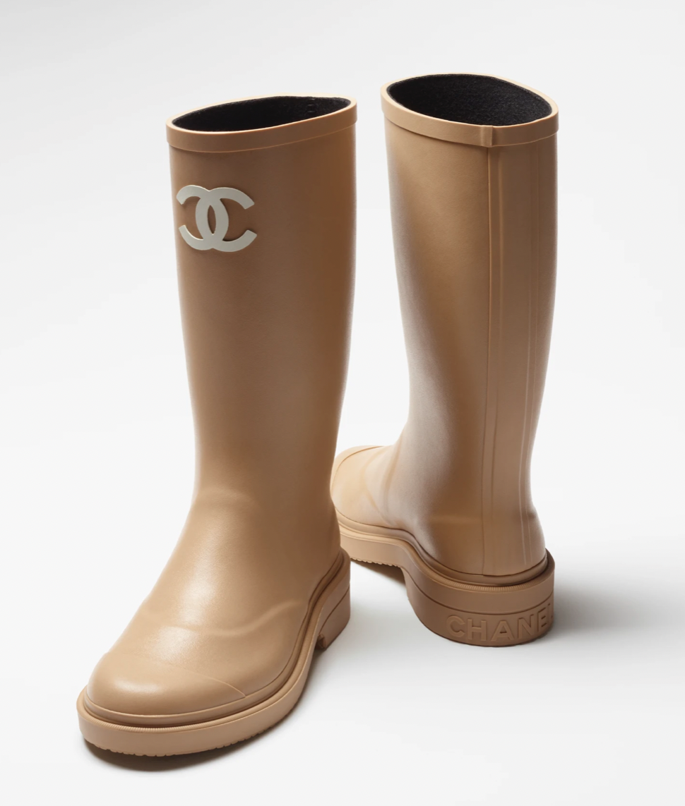 Chanel Shoes Rain Boots Wellies Dark Beige, Size 38, New in Box