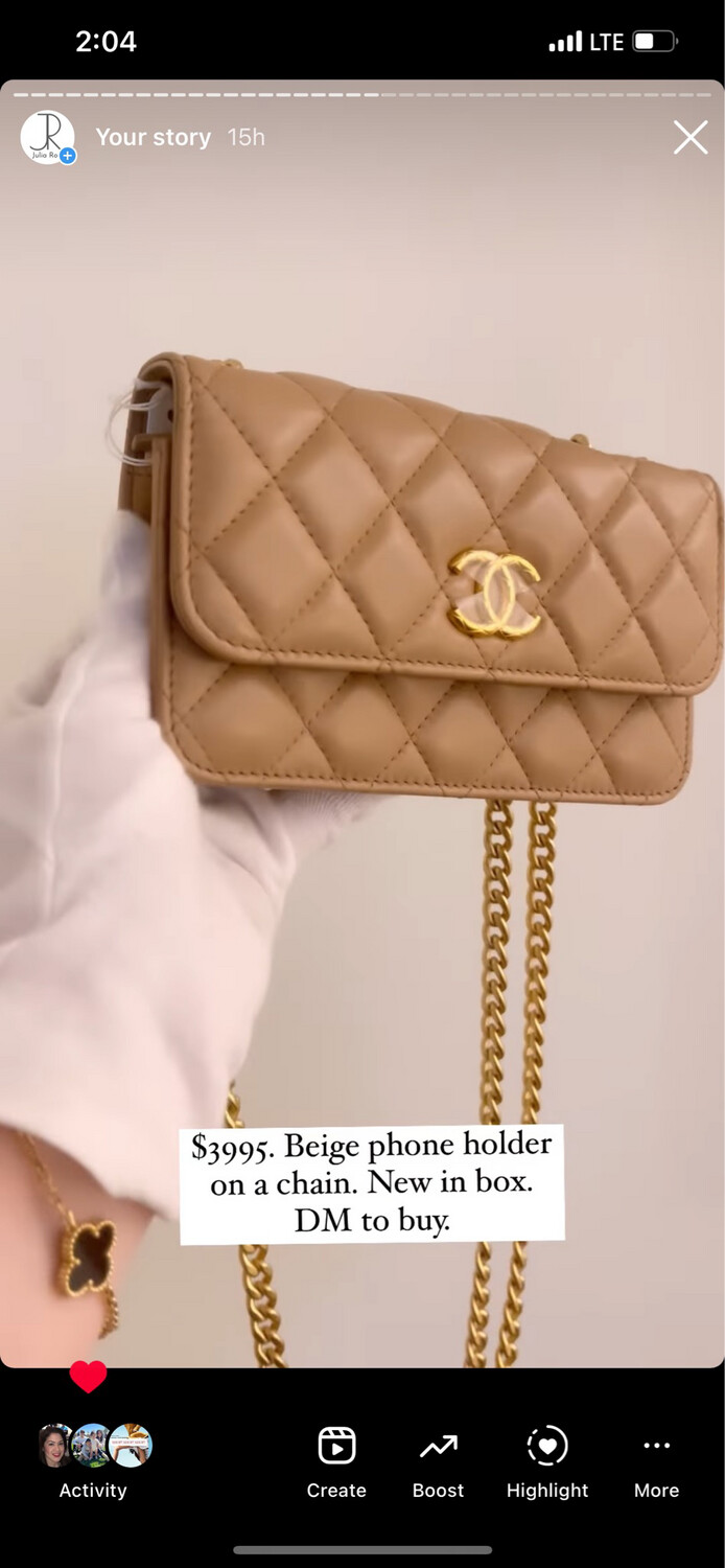 Chanel Phone Holder On A Chain Beige With Gold Hardware, New In Box MI001