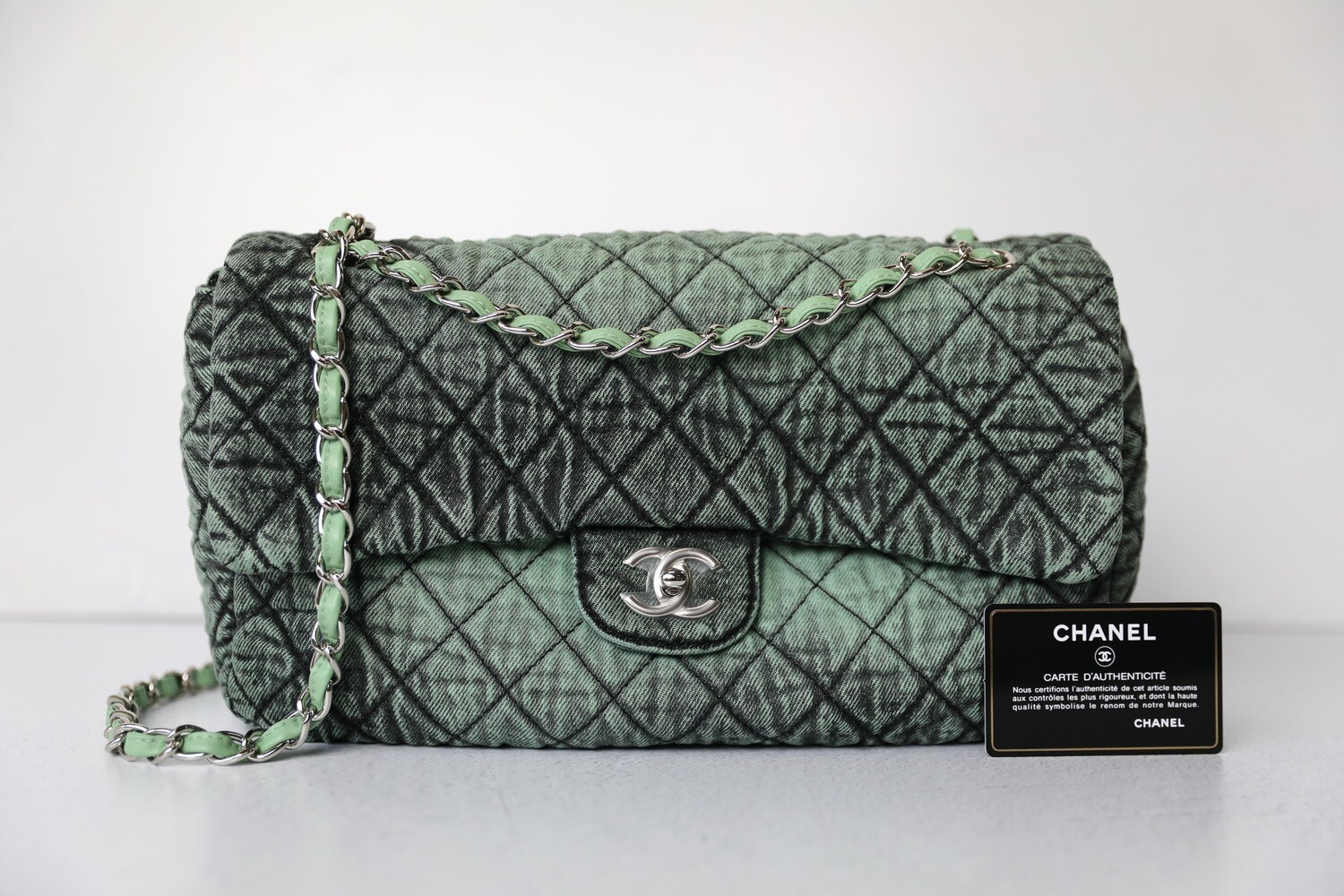Chanel Denimpressions Flap Large, Green Denim with Silver Hardware, New  with Dustbag WA001