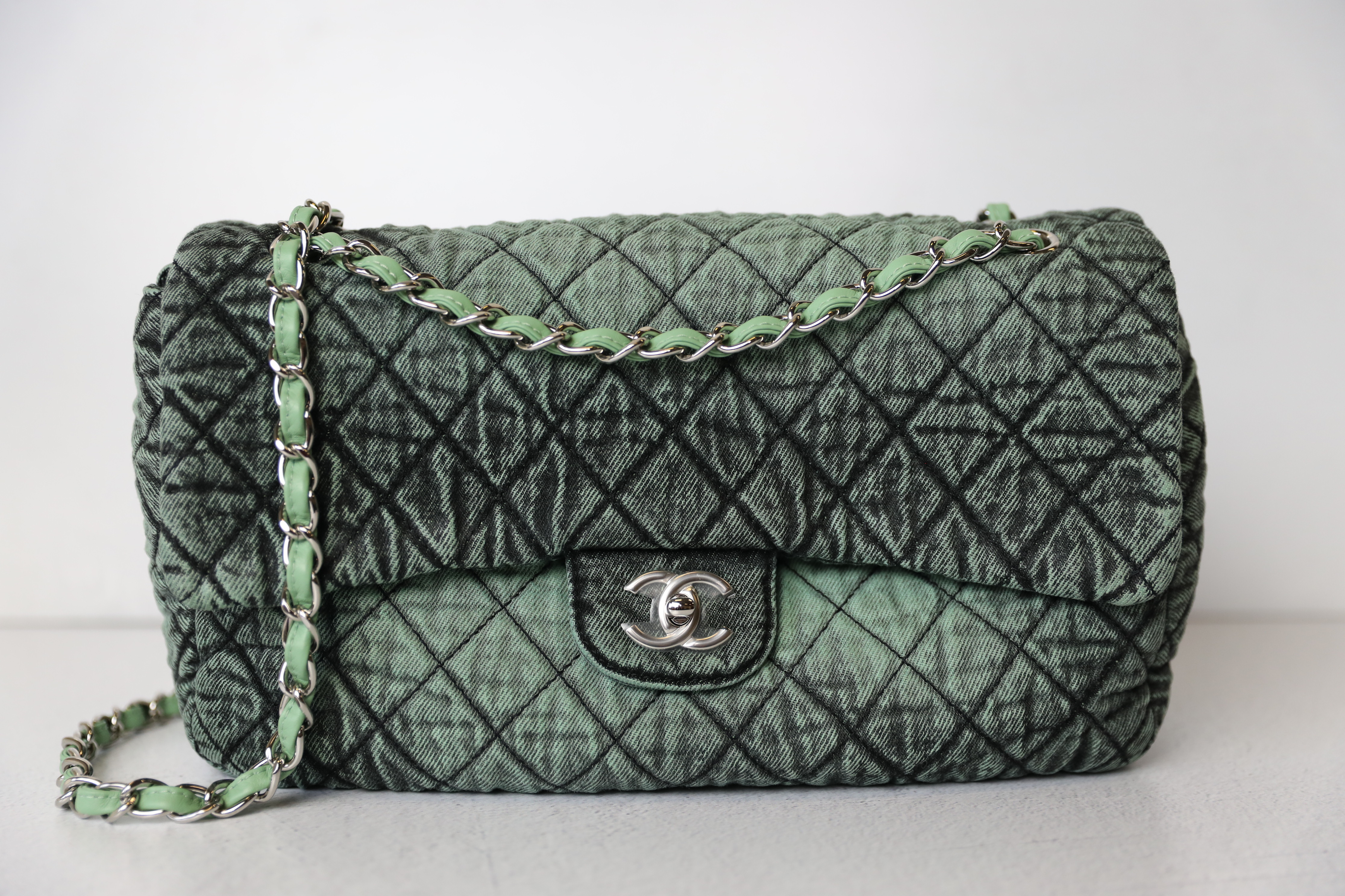 Chanel Denimpressions Flap Large, Green Denim with Silver Hardware, New  with Dustbag WA001