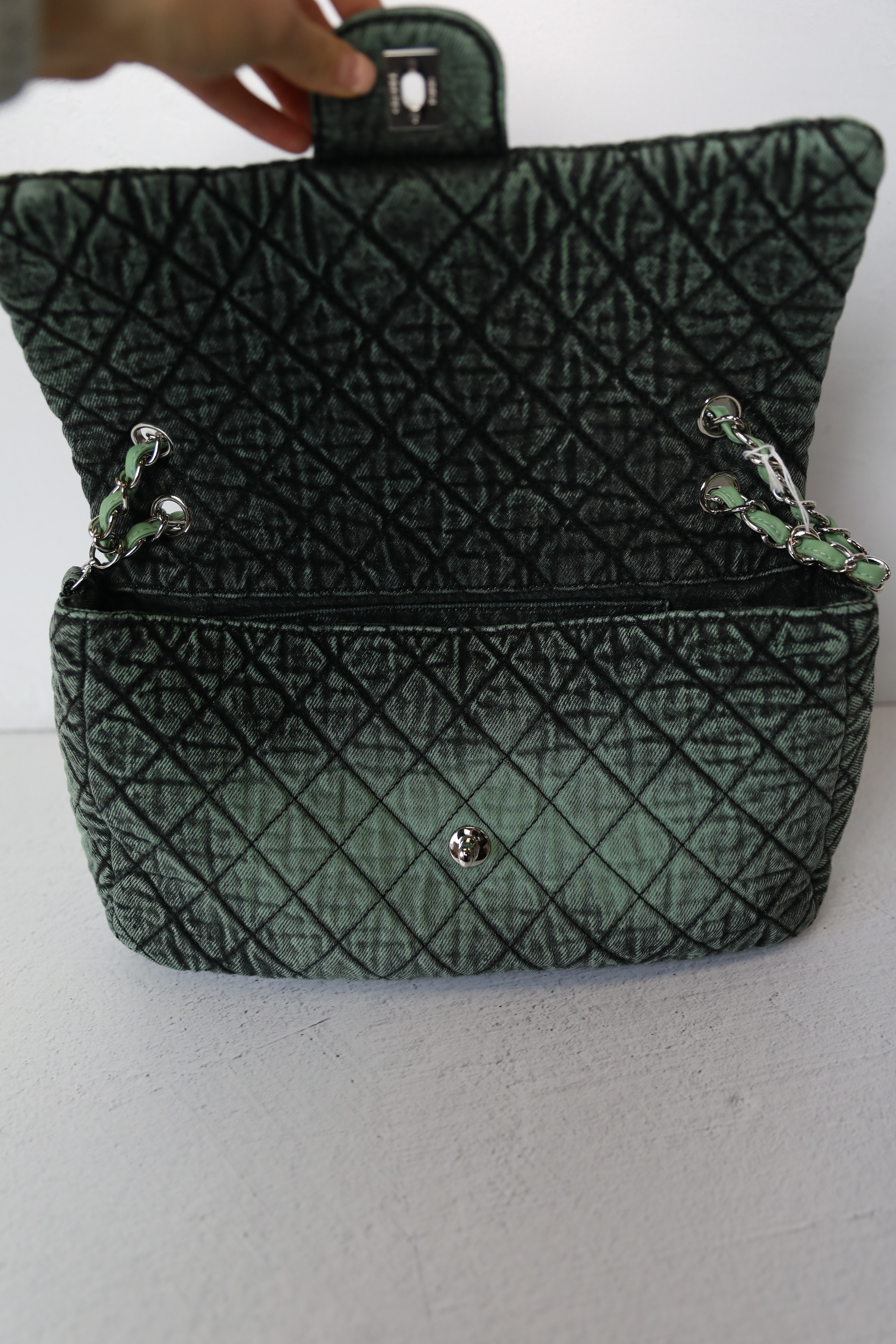 Chanel Denimpressions Flap Large, Green Denim with Silver Hardware