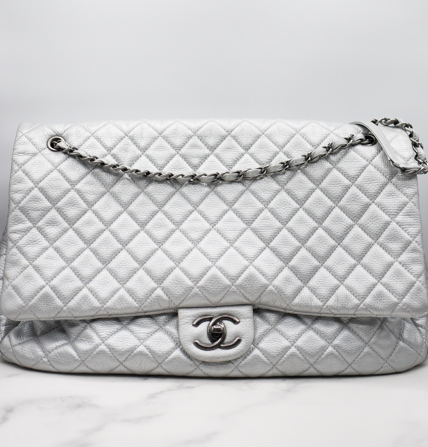 Chanel Airline Flap XXL, Silver Caviar with Ruthenium Hardware
