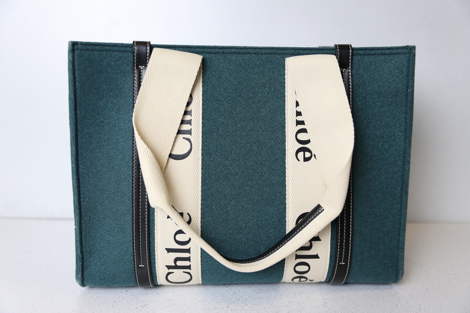 Chloe Woody Tote Medium, Dark Green Felt, New In Dustbag WA001