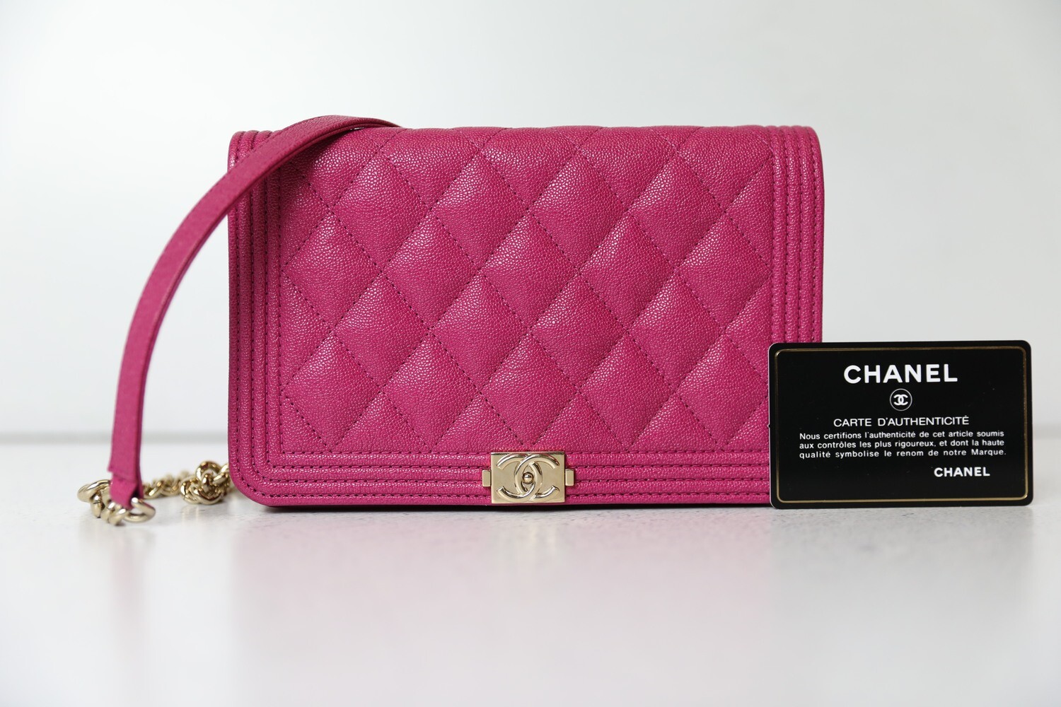 Chanel Boy Wallet on Chain, Bright Pink Caviar with Gold Hardware, Preowned  in Box WA001 - Julia Rose Boston