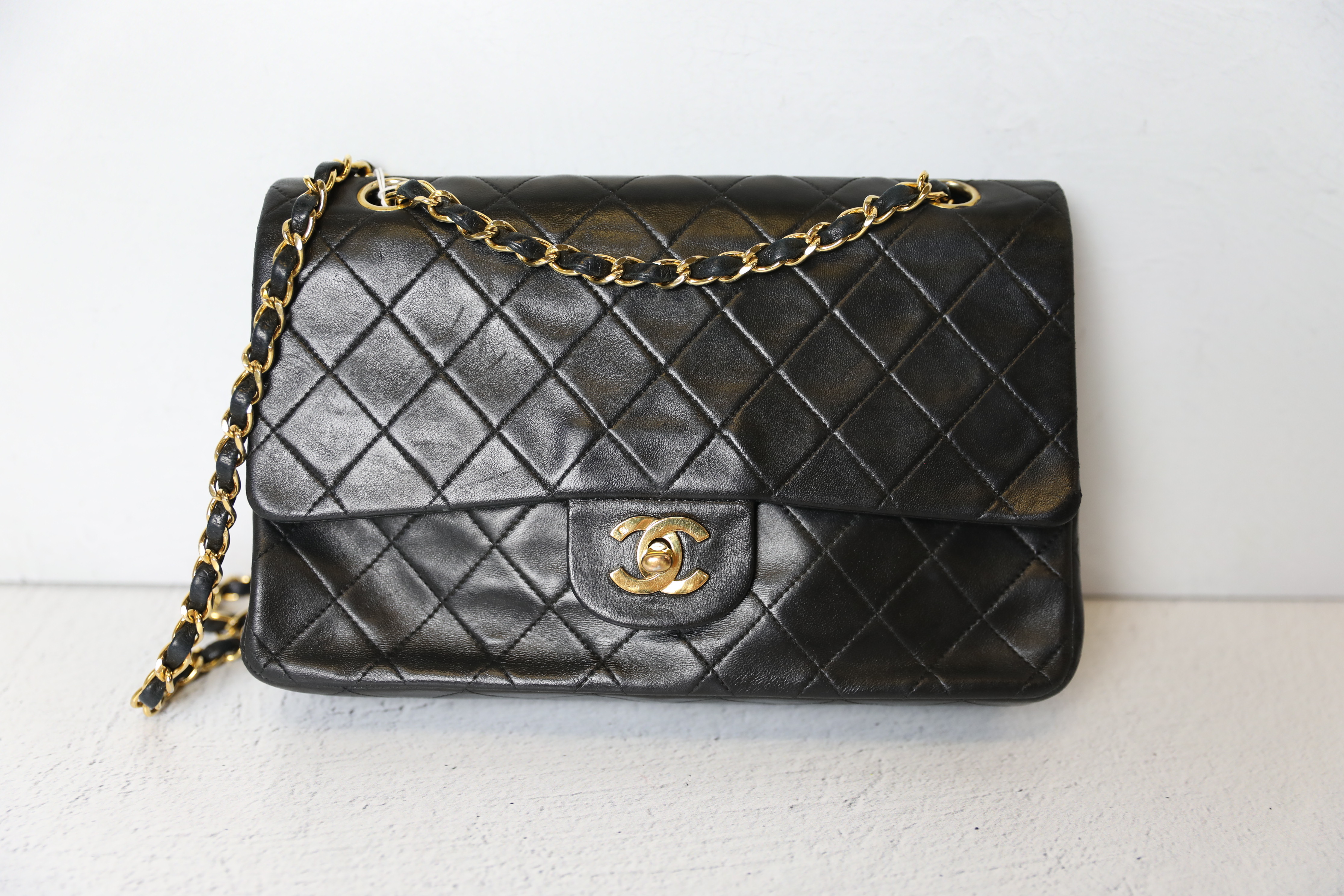 Chanel Vintage Medium Flap, Black Lambskin with Gold Hardware