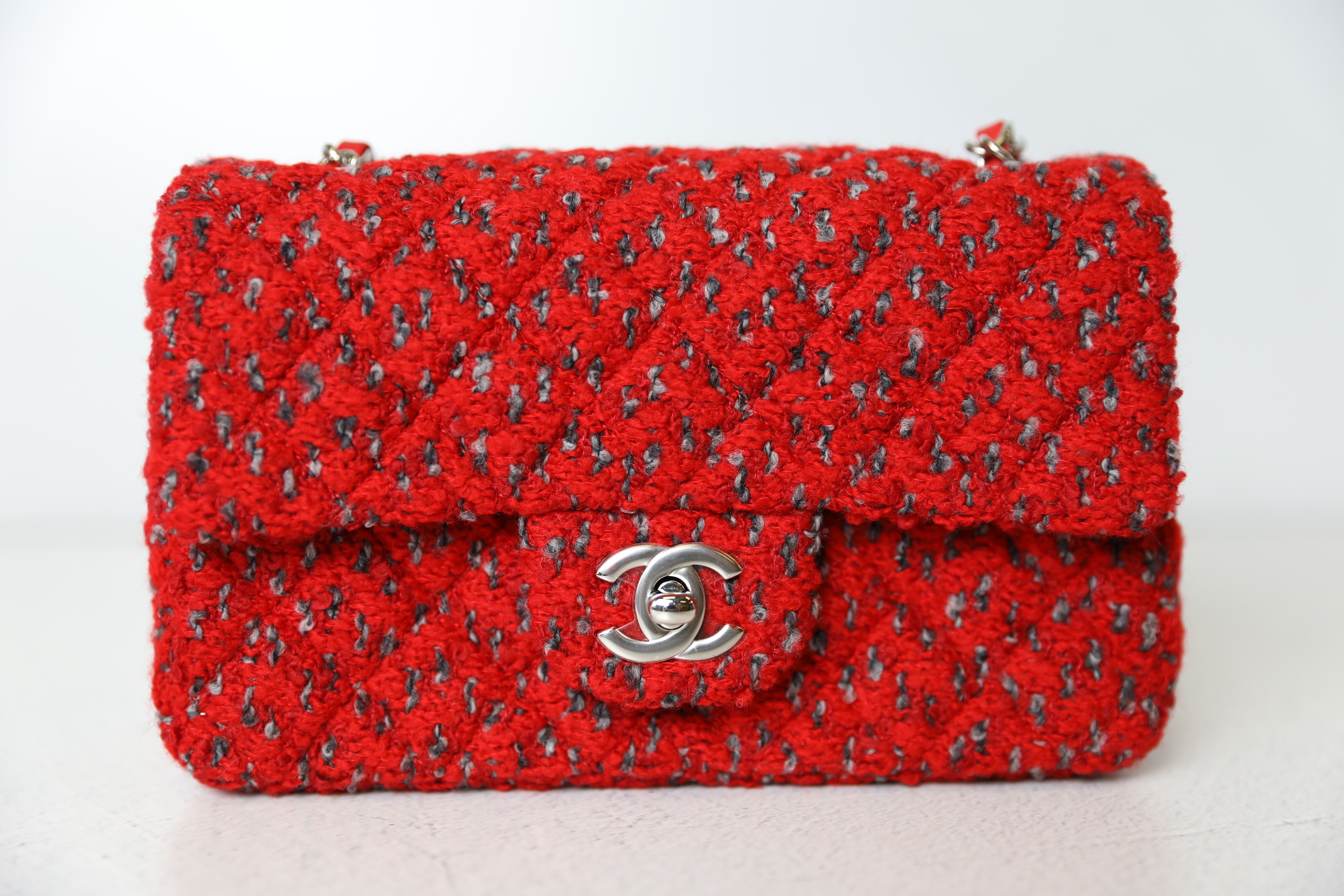 Chanel Classic Mini Rectangular Single Flap, Red Tweed with