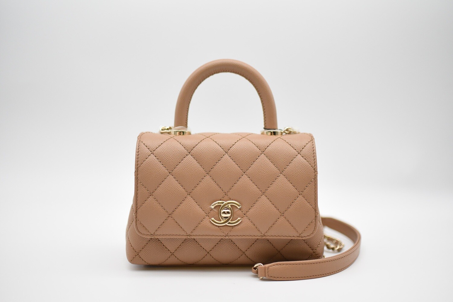 Chanel Coco Handle Extra Mini, 22K Dark Beige Caviar Leather with Gold Hardware, New in Box MA001