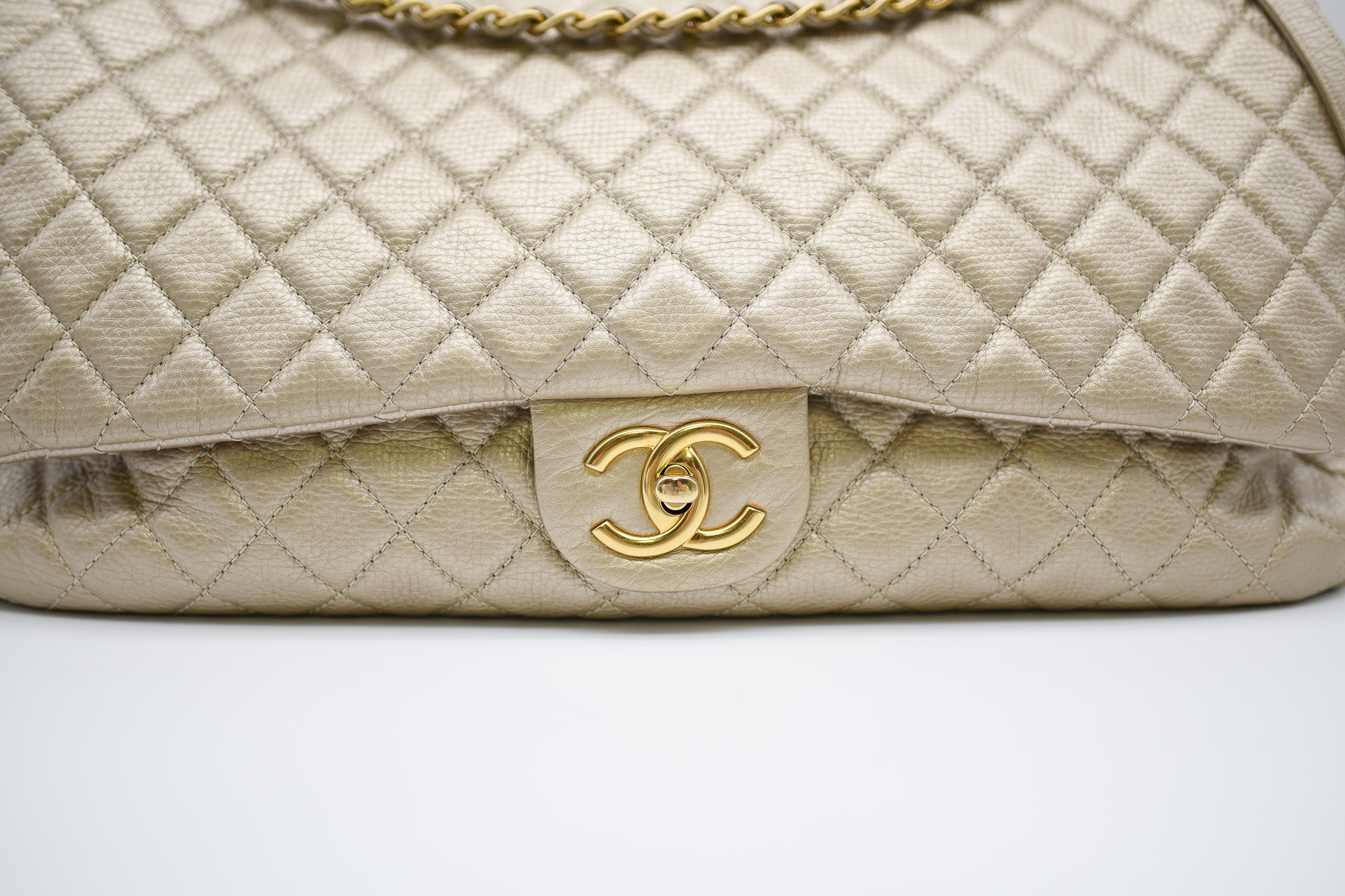 Chanel XXL Airline Flap, Charcoal Iridescent Calfskin with Gold Hardware,  New in Dustbag WA001