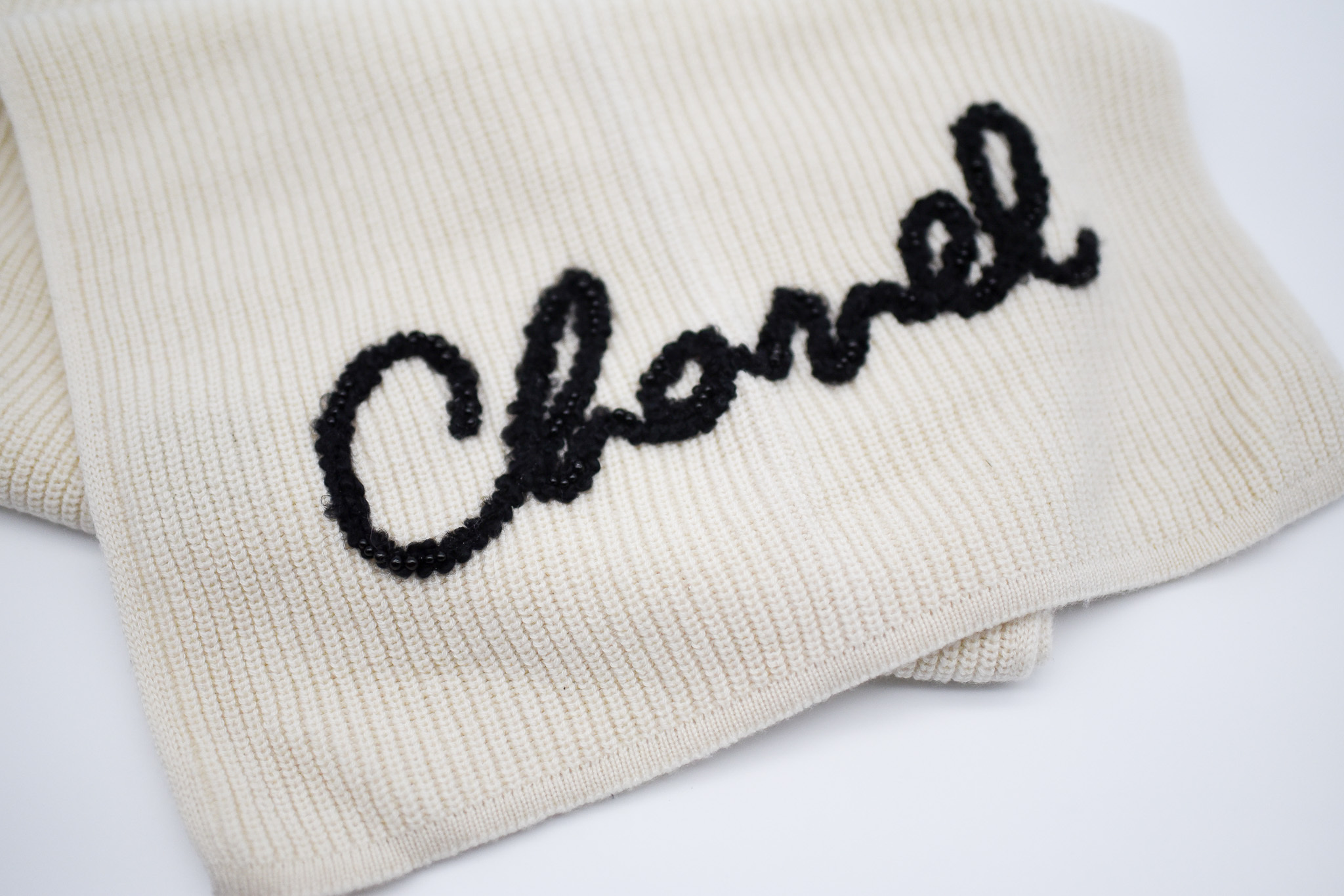 Chanel Black & Ivory CC Logo Embroidered Cashmere & Silk Knit
