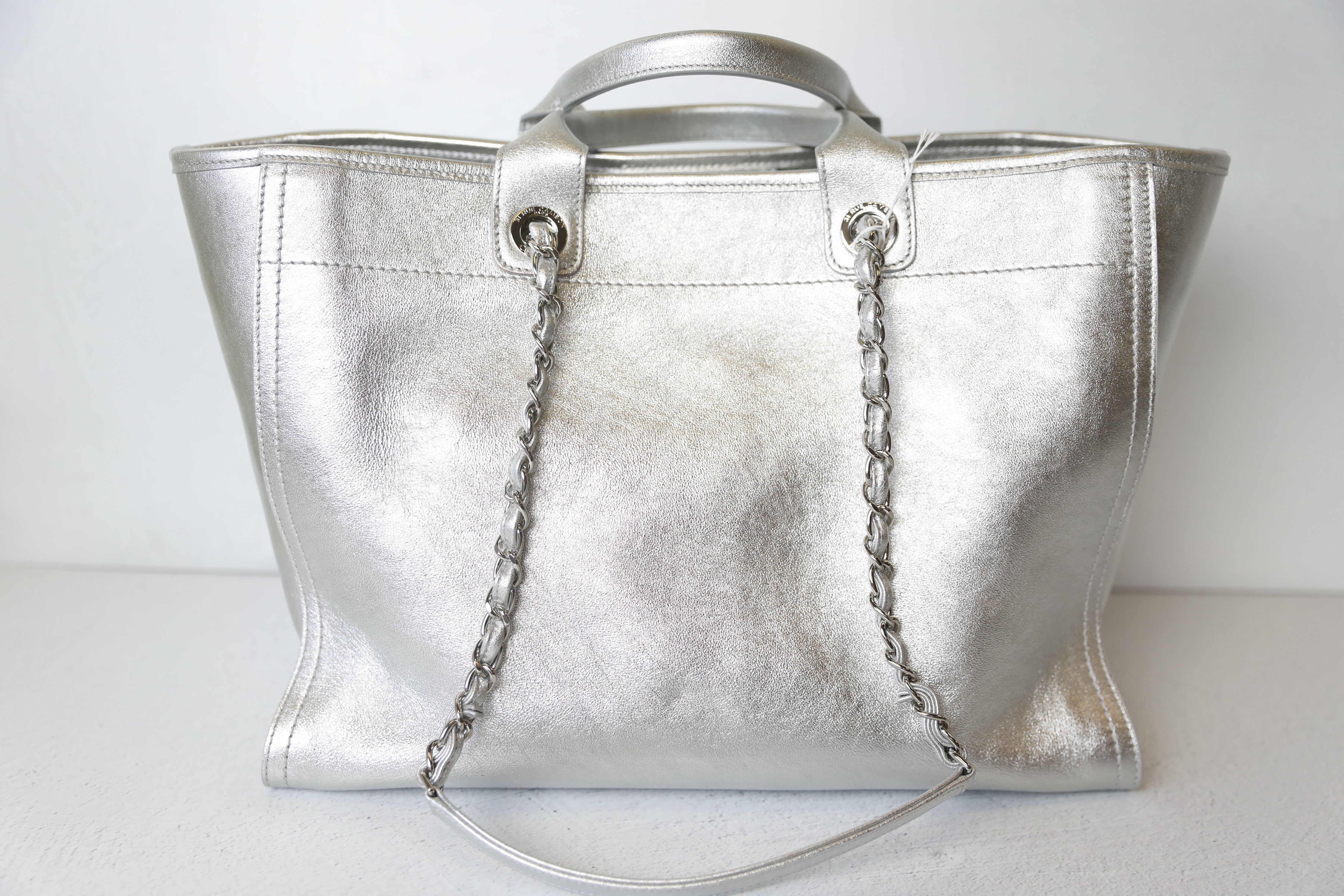 Chanel Deauville Large, Silver Leather with Silver Hardware, Preowned No  Dustbag WA001