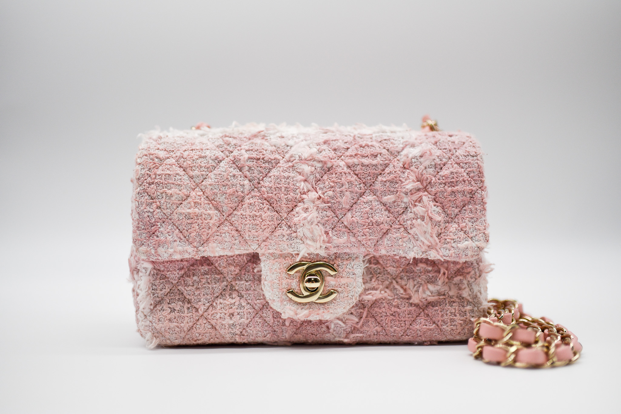 Chanel Mini Rectangle Pink Tweed, Gold Hardware, New in Box MA001