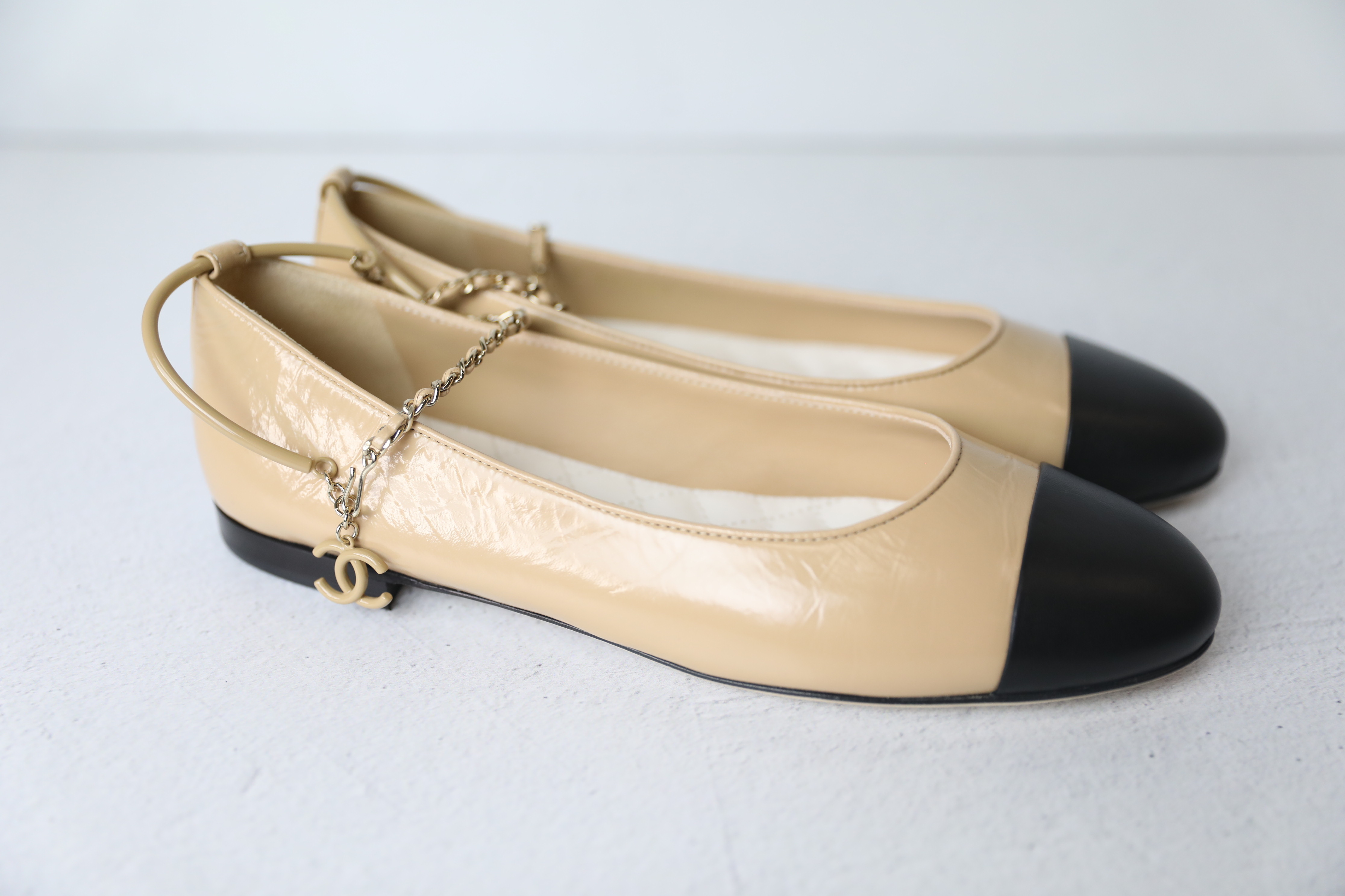 Chanel Ballet Flats with Ankle Strap, Beige and Black, Size 41, As New in  Box WA001 - Julia Rose Boston