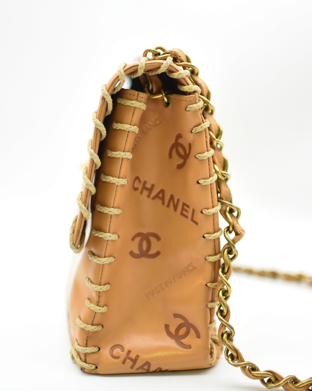 Chanel Vintage XL Jumbo Whipstitch, Tan with Gold Hardware