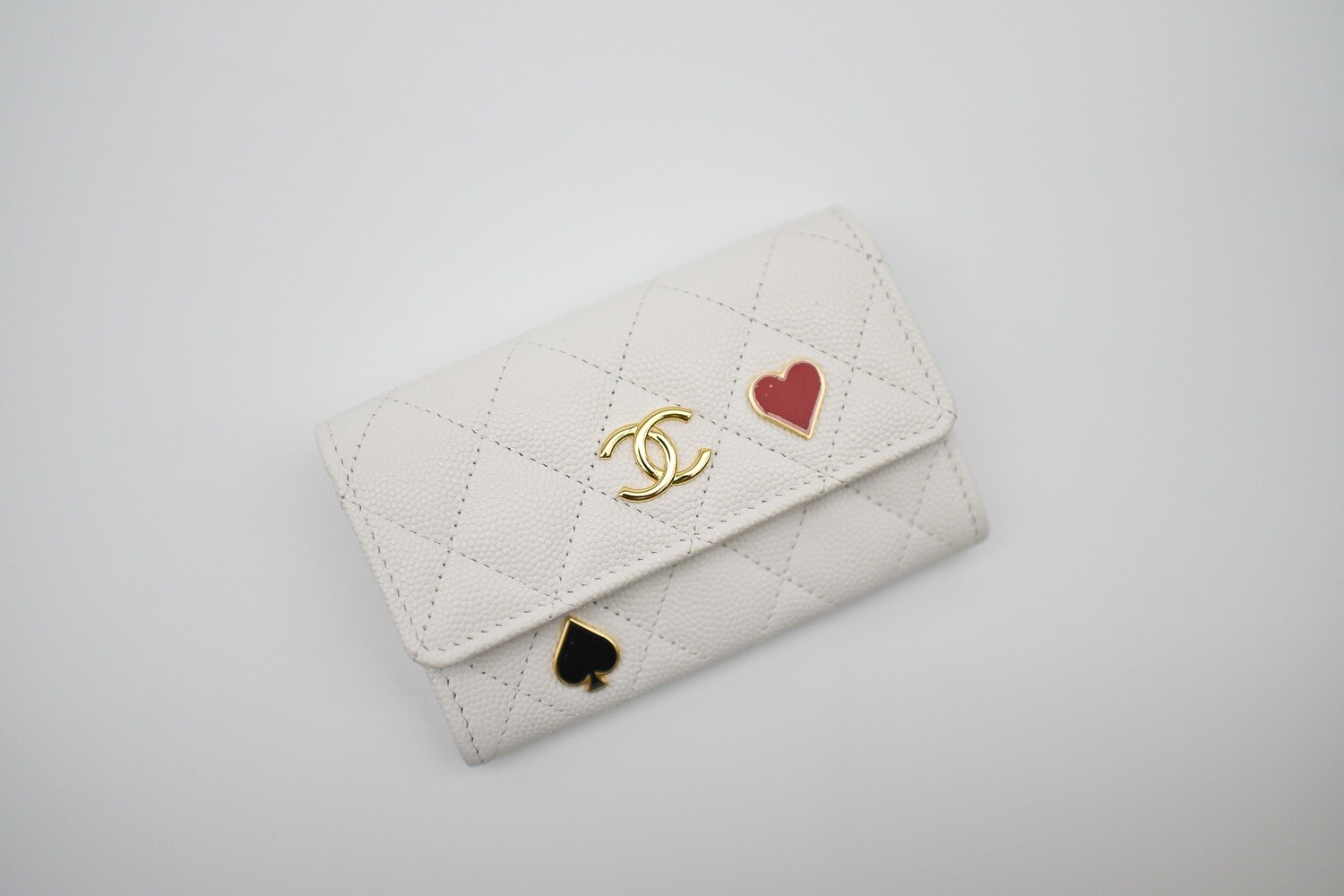 Chanel SLG Card Case, White Caviar Leather, Casino, New In Box MA001