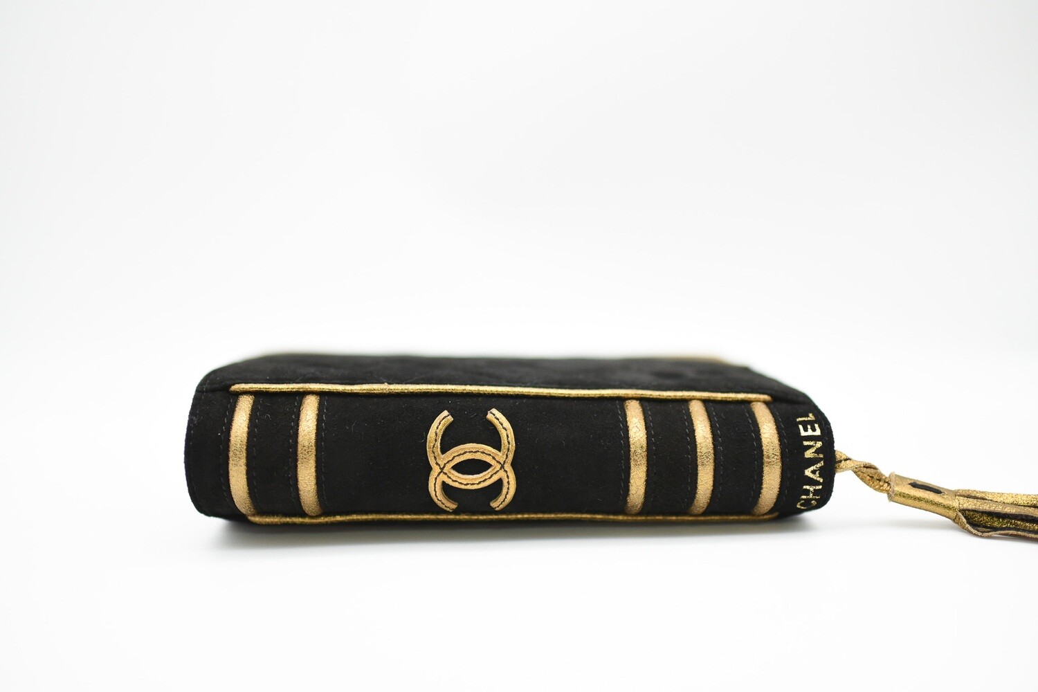Chanel Vintage Bible Clutch, Black and Gold, Preowned In Dustbag