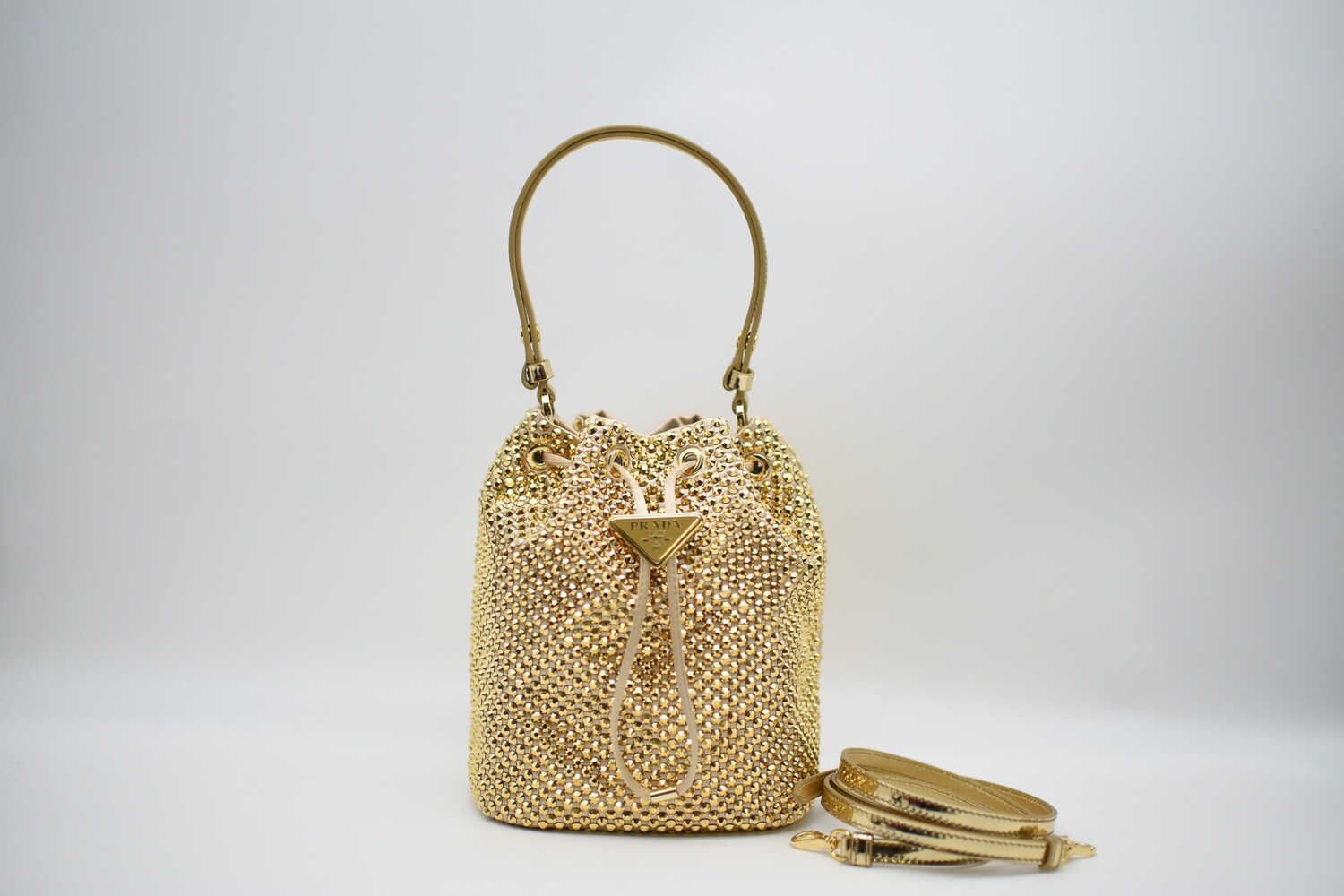 Prada Bucket Bag with Crystals Gold New in Box MA001