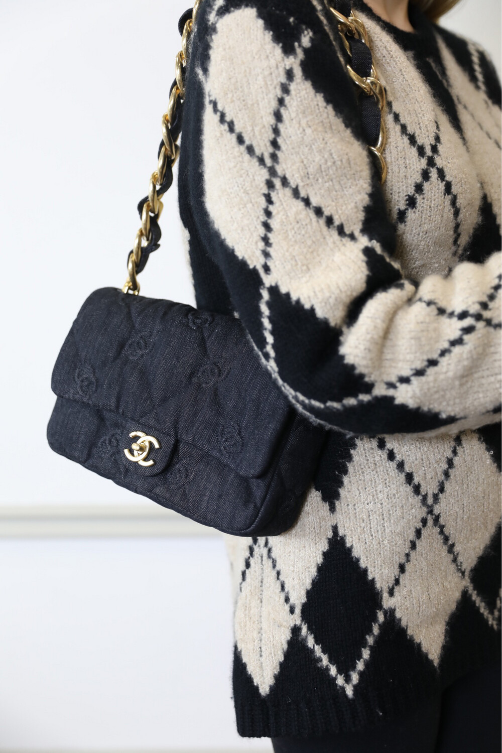 Chanel Funky Town Small CC Quilted Flap, Black Denim with