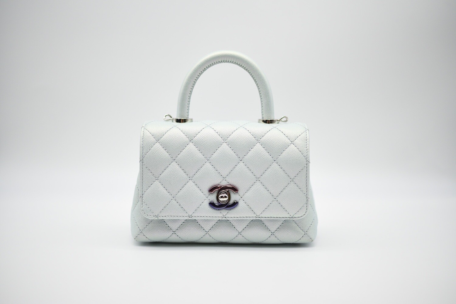 Chanel Coco Handle Extra Mini, Iridescent Blue Caviar with Rainbow Hardware, Preowned in Dustbag (Without Strap) MA001